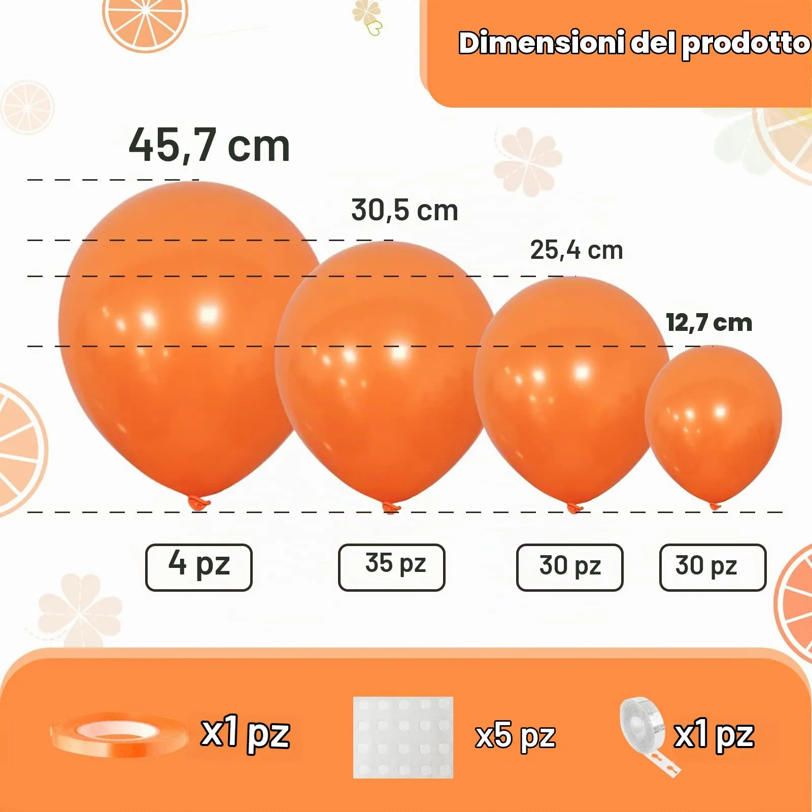 Ousuga Kit Ghirlanda di Palloncini Arancioni in Lattice, 106 Pezzi (5, 10, 12, 18 pollici) con Nastro e Accessori - immagine 2