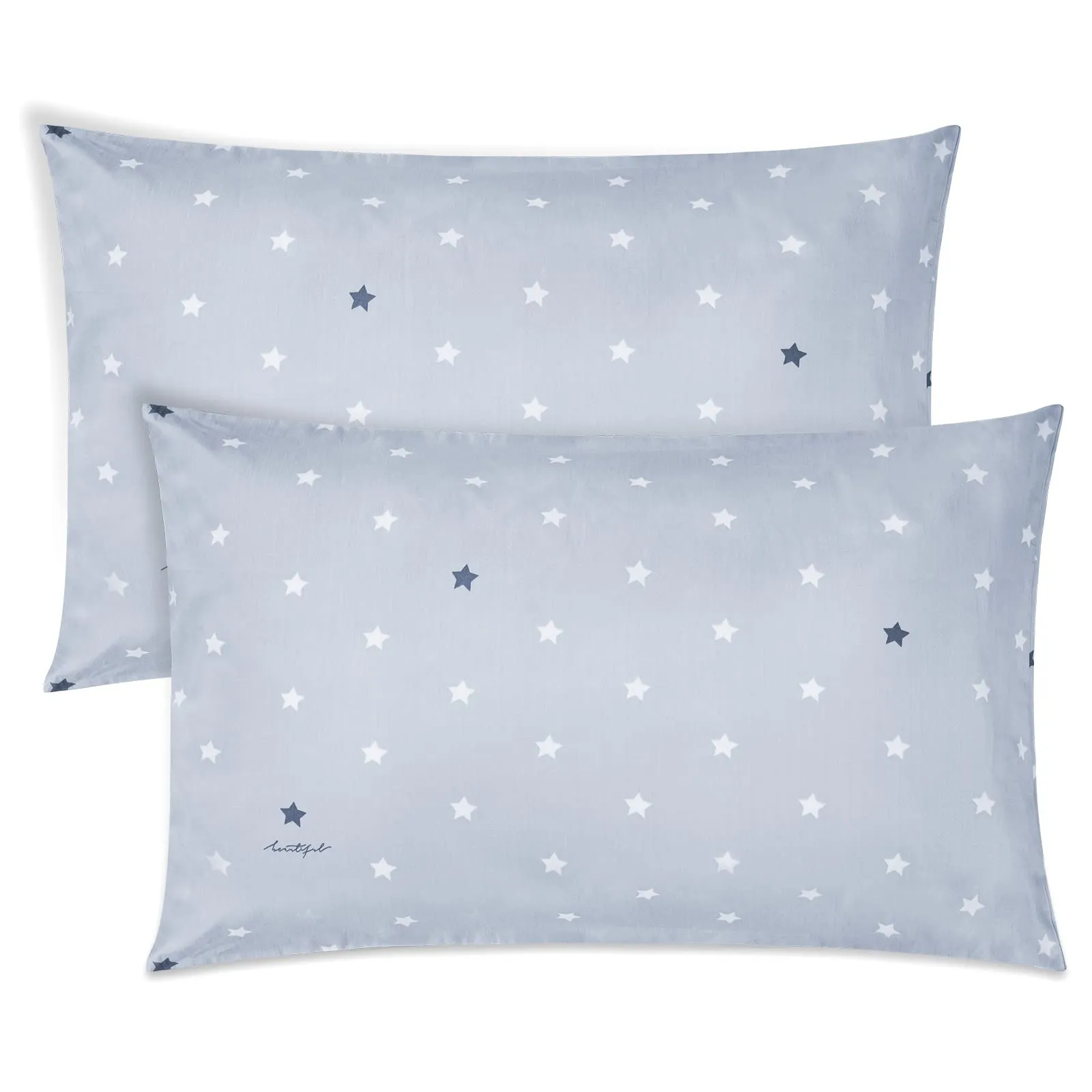 Vicloon Federe per Cuscini per Bambini, 2 Pezzi, 40x60 cm, Doppia Garza, Motivo a Stelle Grigie - immagine 1