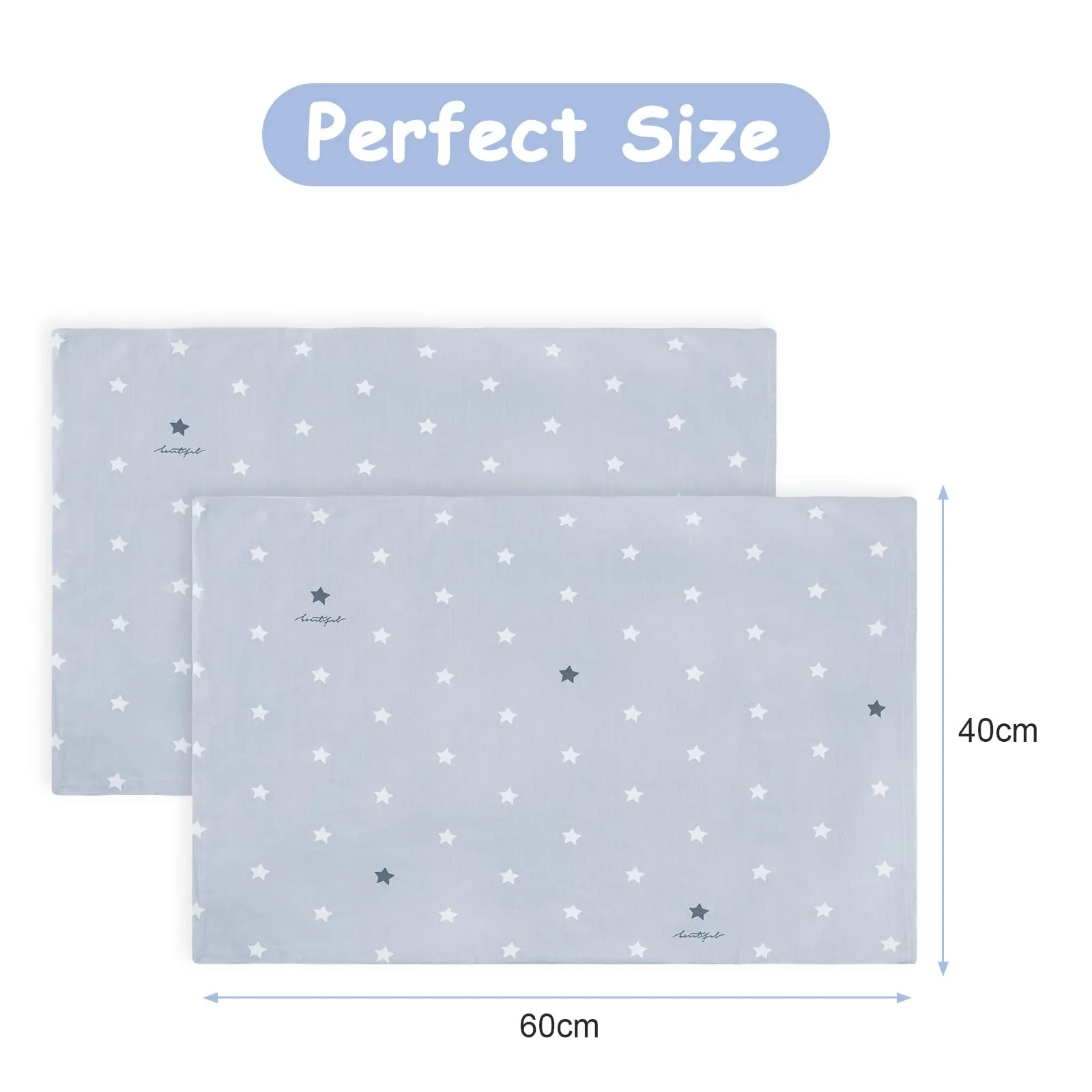 Vicloon Federe per Cuscini per Bambini, 2 Pezzi, 40x60 cm, Doppia Garza, Motivo a Stelle Grigie - immagine 2