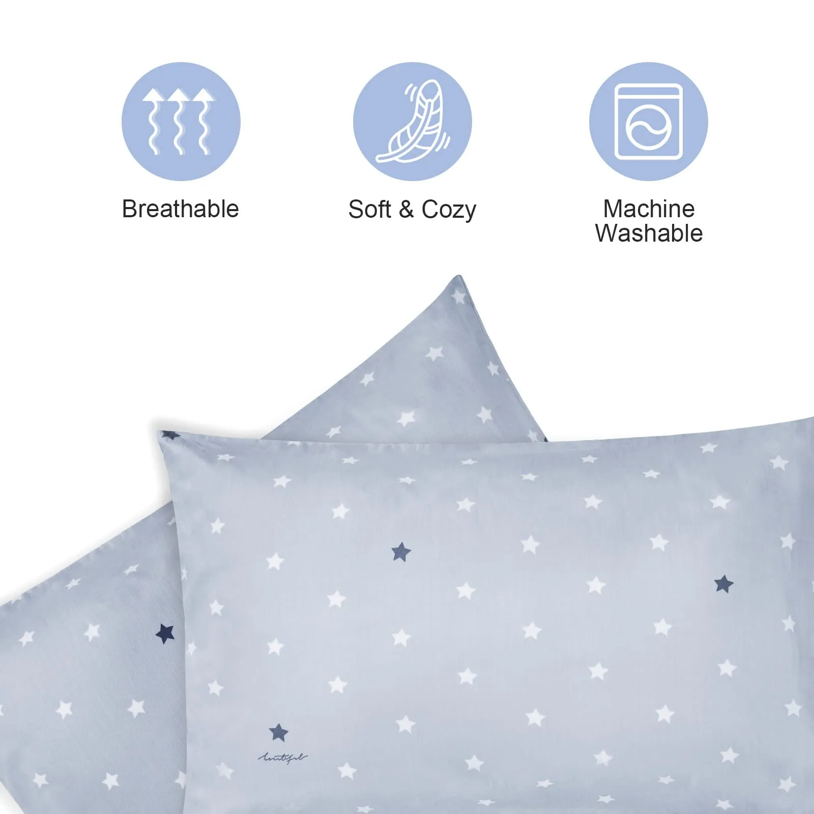 Vicloon Federe per Cuscini per Bambini, 2 Pezzi, 40x60 cm, Doppia Garza, Motivo a Stelle Grigie - immagine 4