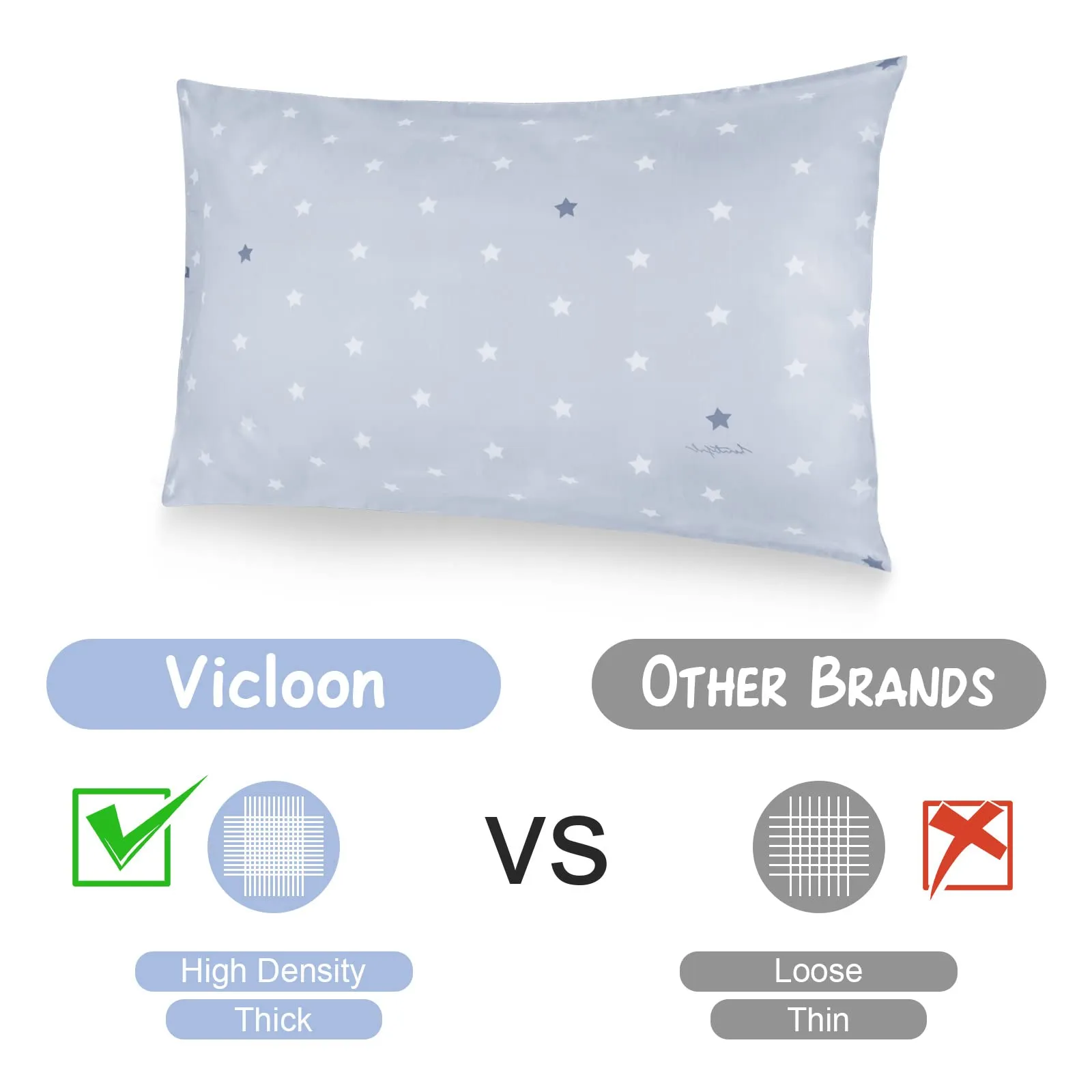 Vicloon Federe per Cuscini per Bambini, 2 Pezzi, 40x60 cm, Doppia Garza, Motivo a Stelle Grigie - immagine 5