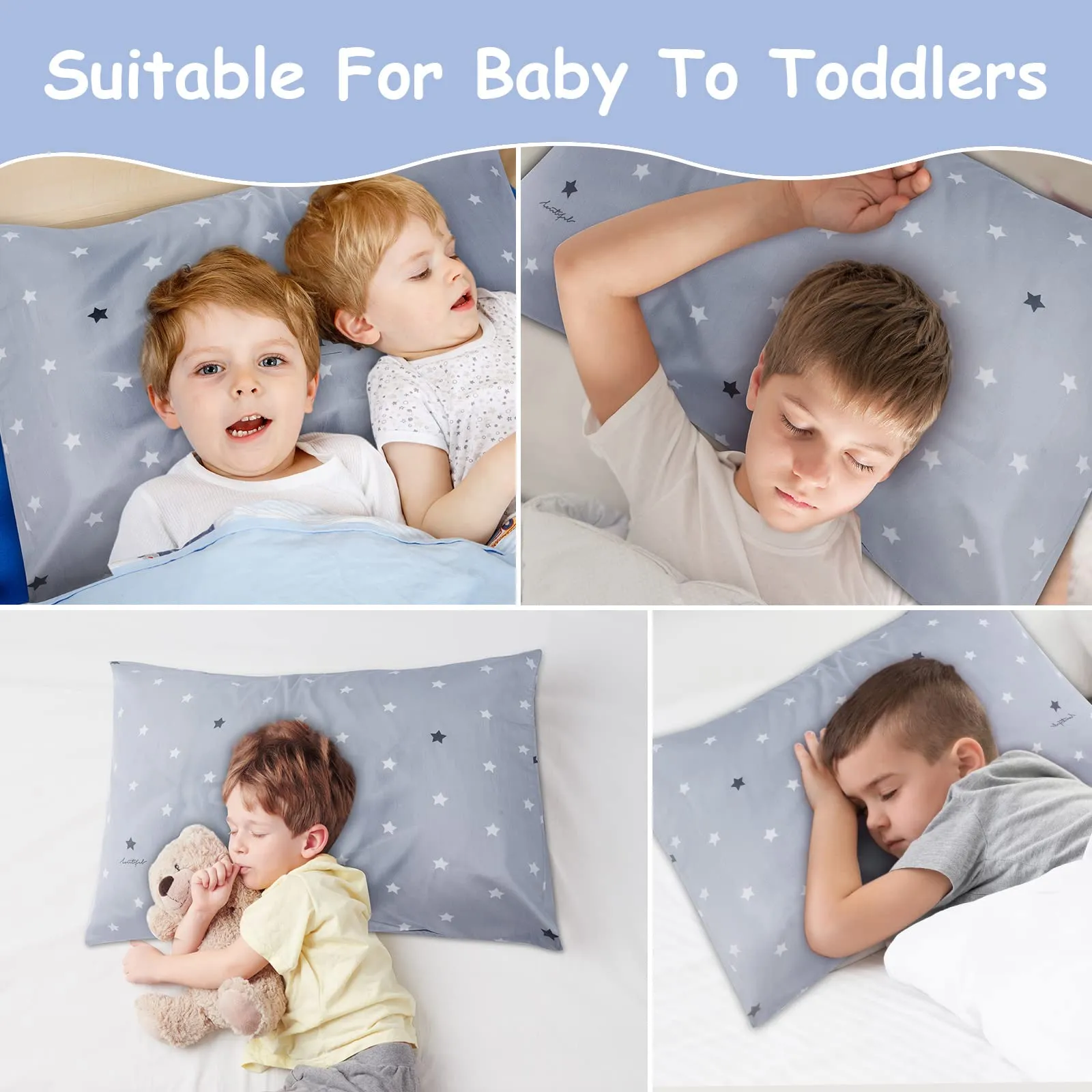 Vicloon Federe per Cuscini per Bambini, 2 Pezzi, 40x60 cm, Doppia Garza, Motivo a Stelle Grigie - immagine 6