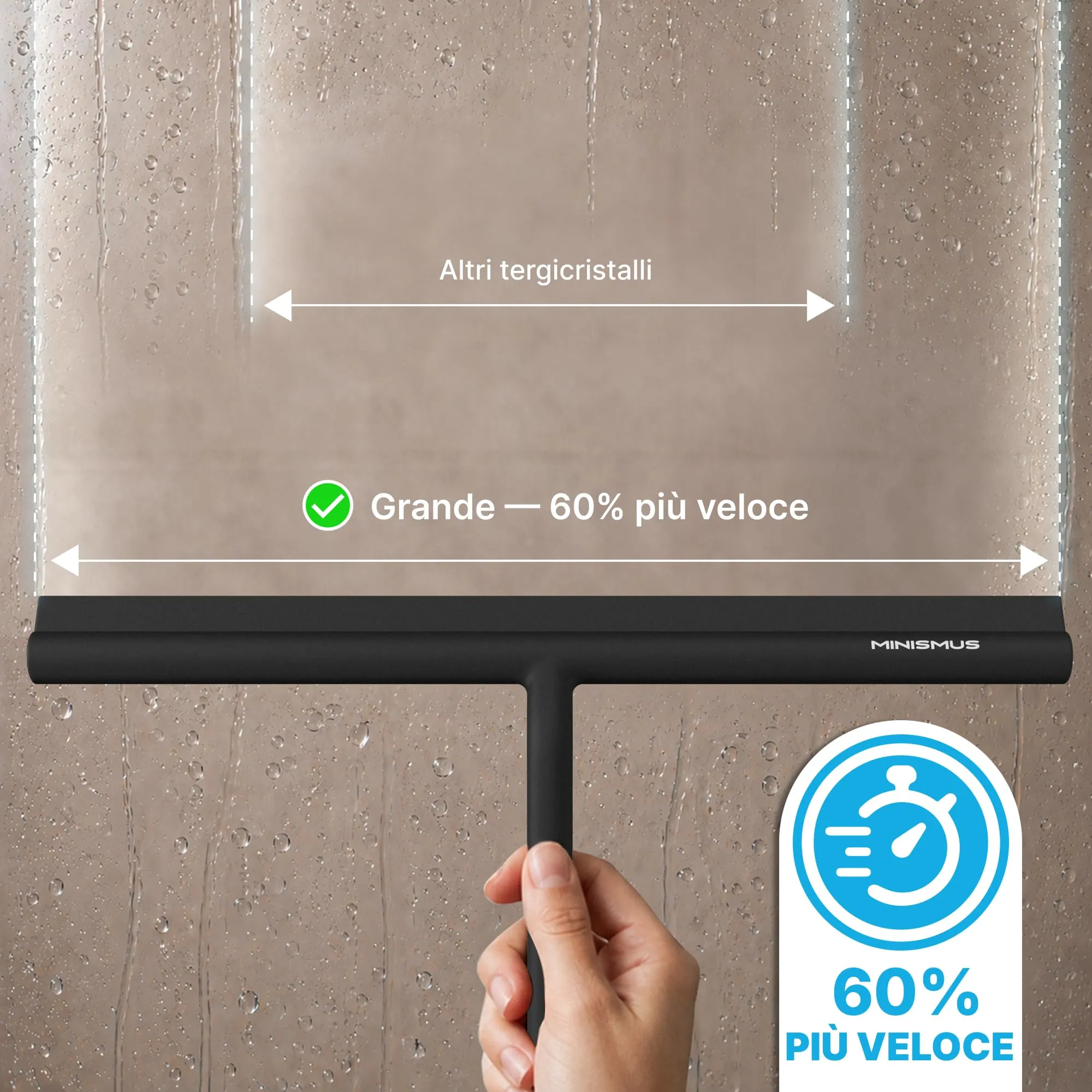 Minismus Tergivetro in Silicone per Doccia, Vetri e Specchi con Supporto, Nero, 33 cm - immagine 6