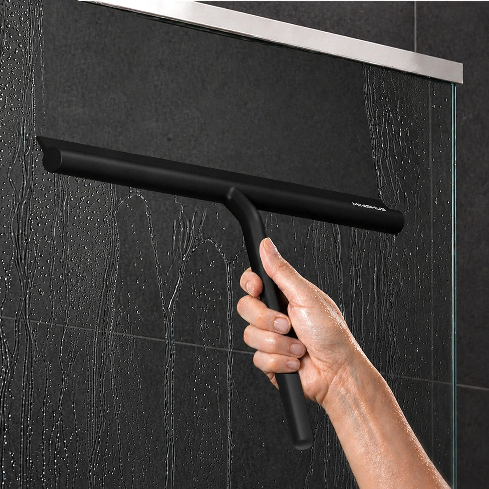 Minismus Tergivetro in Silicone per Doccia, Vetri e Specchi con Supporto, Nero, 33 cm - immagine 7