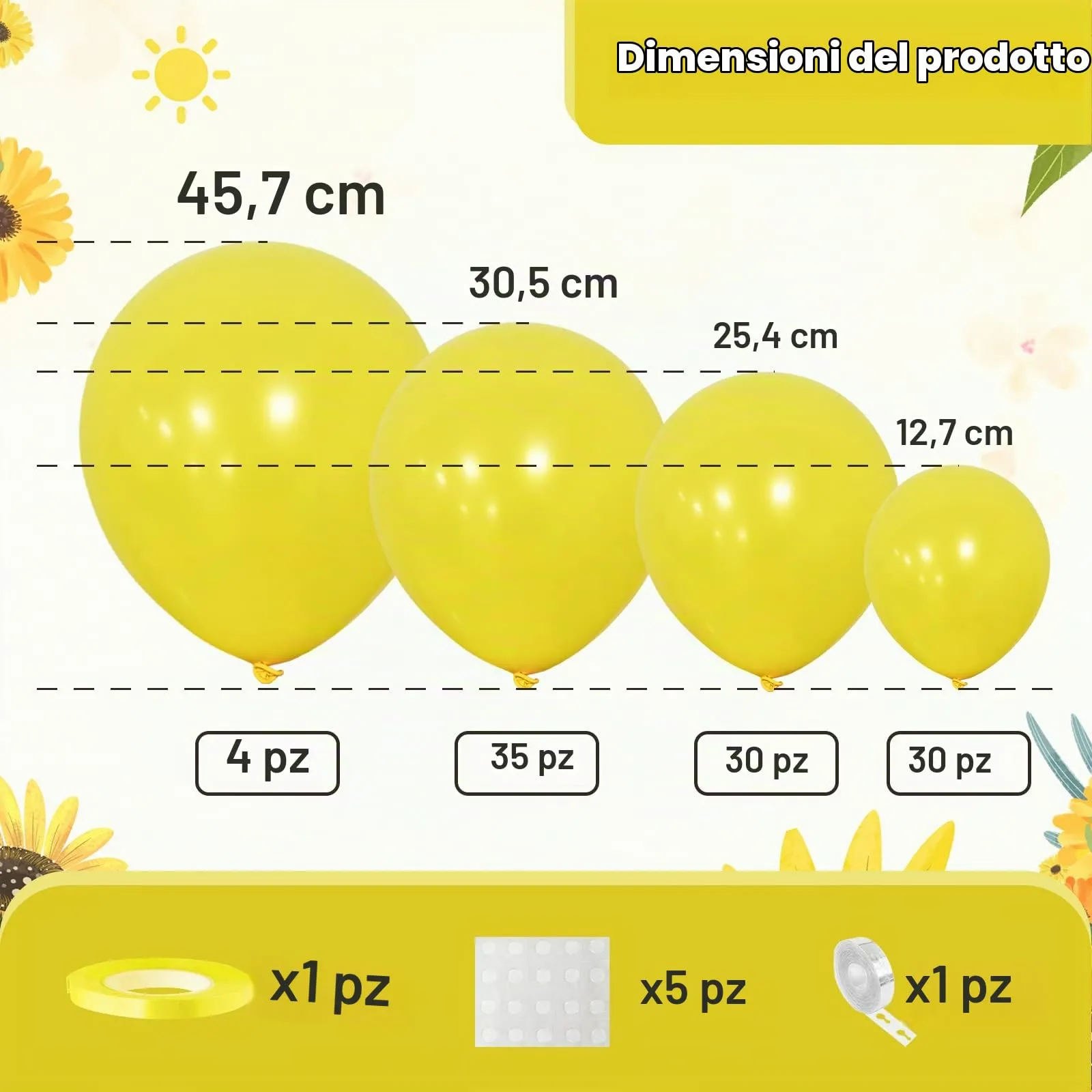 Ousuga Kit Ghirlanda di Palloncini Gialli, 106 Pezzi (5, 10, 12, 18 Pollici) con Nastro per Decorazione Festa - immagine 2