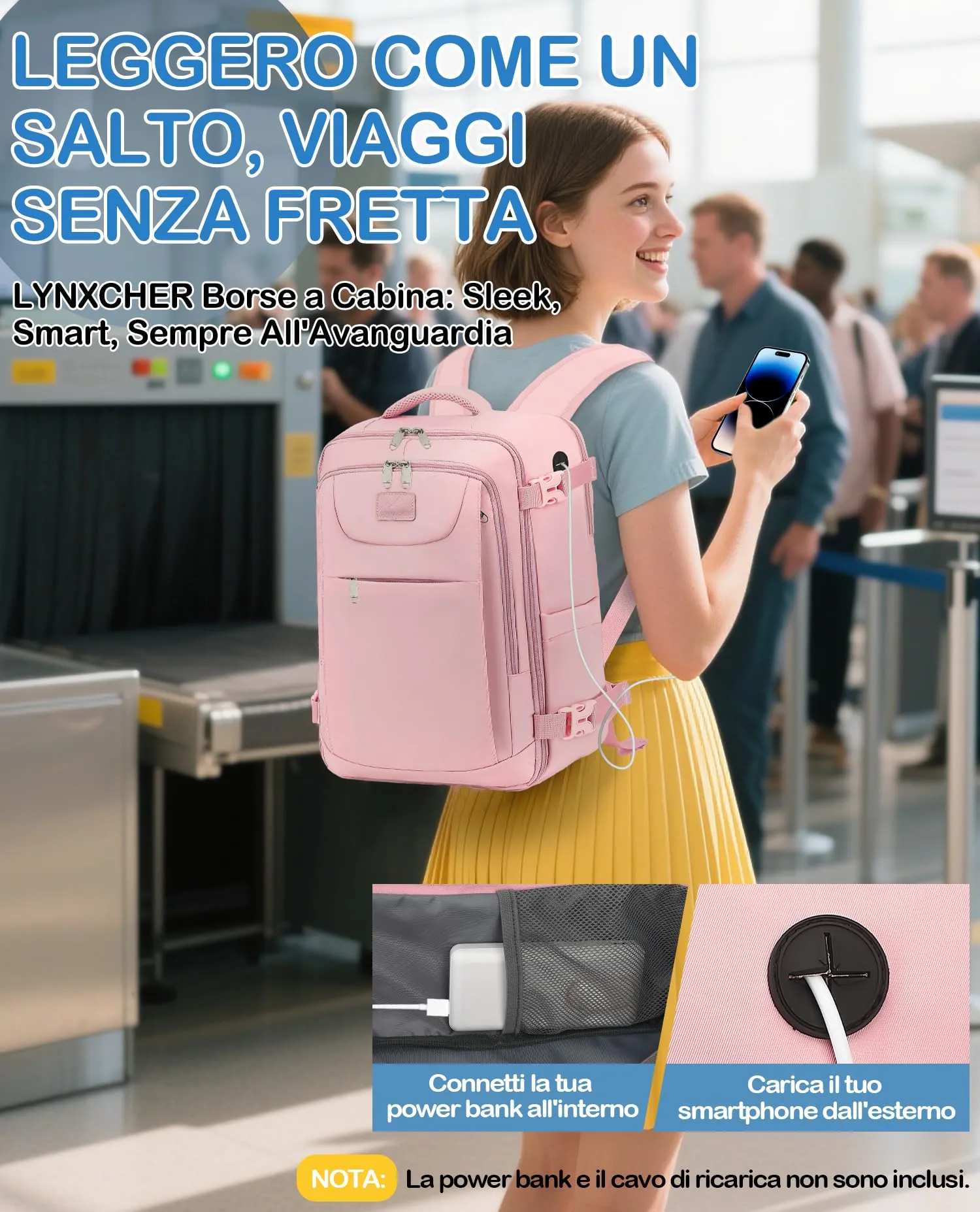 LYNXCHER Zaino da Viaggio 45x36x20 cm 30L per Bagaglio a Mano e Cabina, Porta PC 15.6 Pollici, Rosa - immagine 6