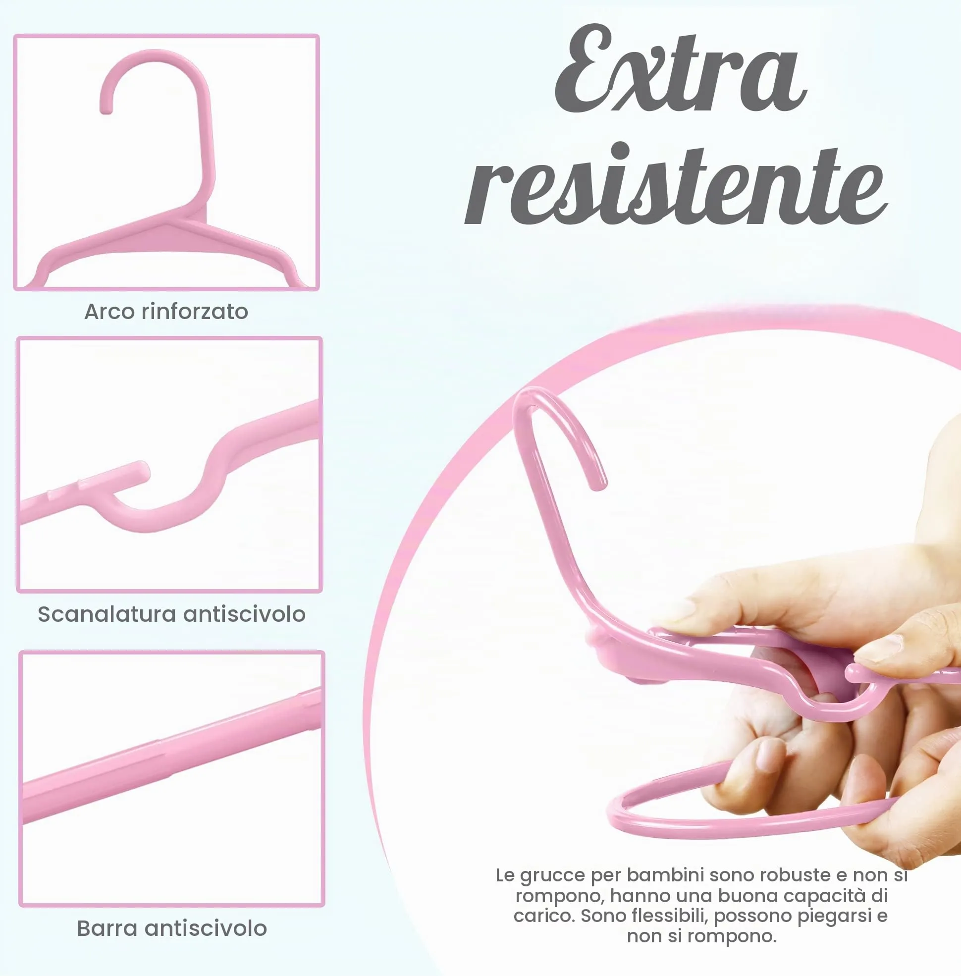 Utopia Home Grucce per bambini in plastica, 29,9 cm, confezione da 60, rosa chiaro - immagine 5