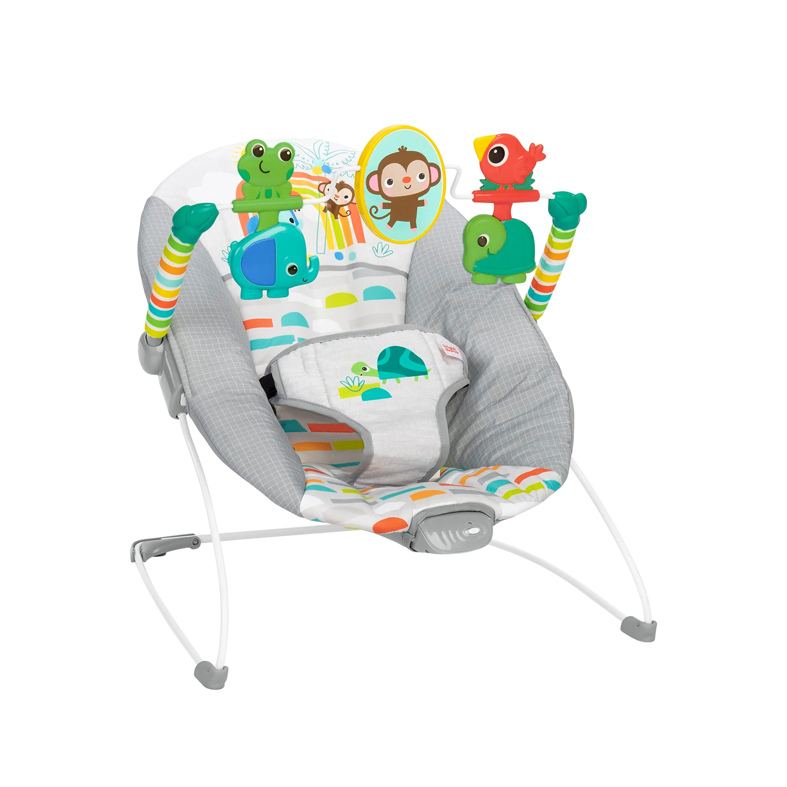 Bright Starts Comfy Baby Bouncer Seat with Vibration and Toys, Playful Paradise, 0-6 Months - immagine 1