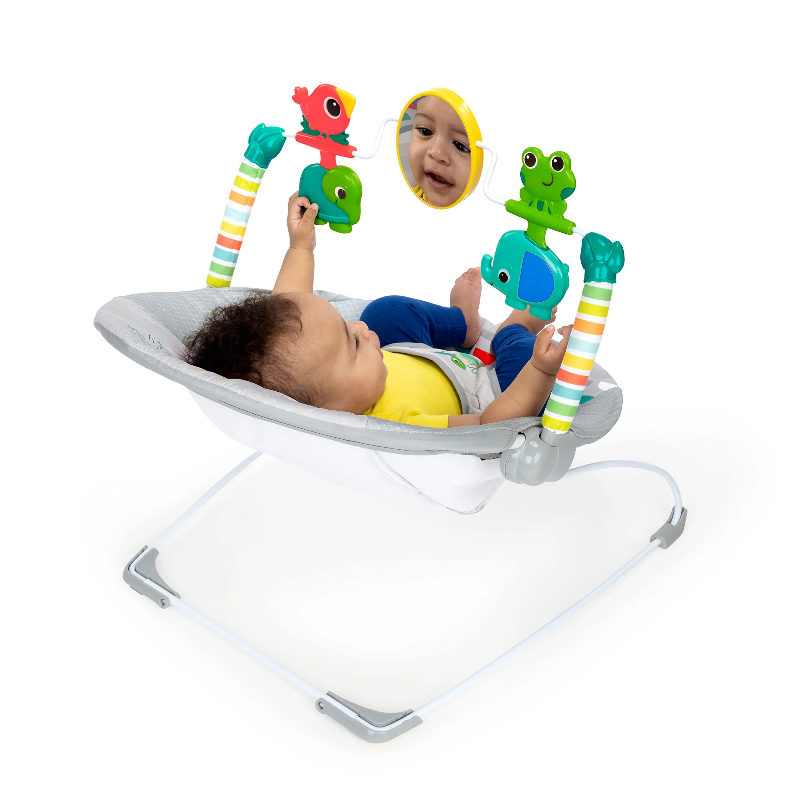 Bright Starts Comfy Baby Bouncer Seat with Vibration and Toys, Playful Paradise, 0-6 Months - immagine 4