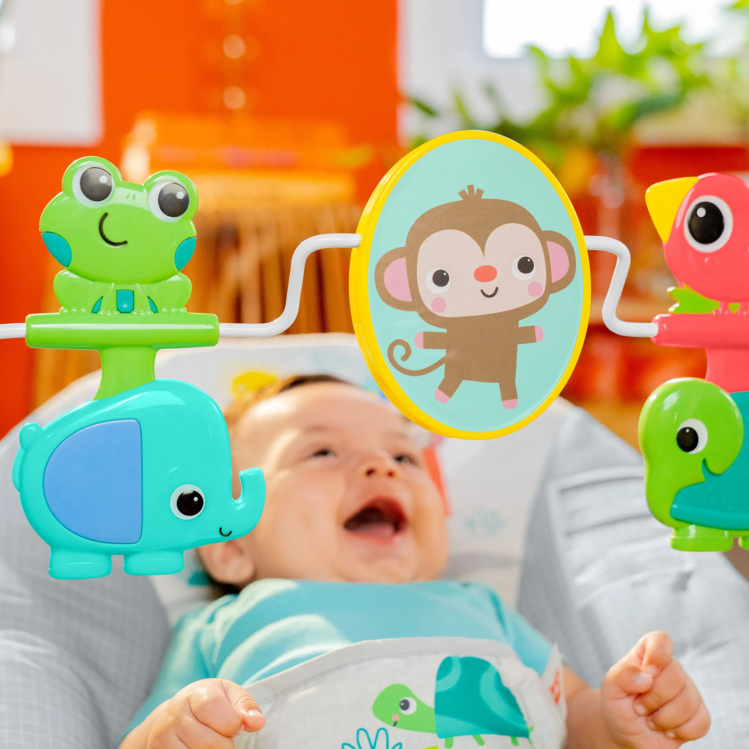 Bright Starts Comfy Baby Bouncer Seat with Vibration and Toys, Playful Paradise, 0-6 Months - immagine 7