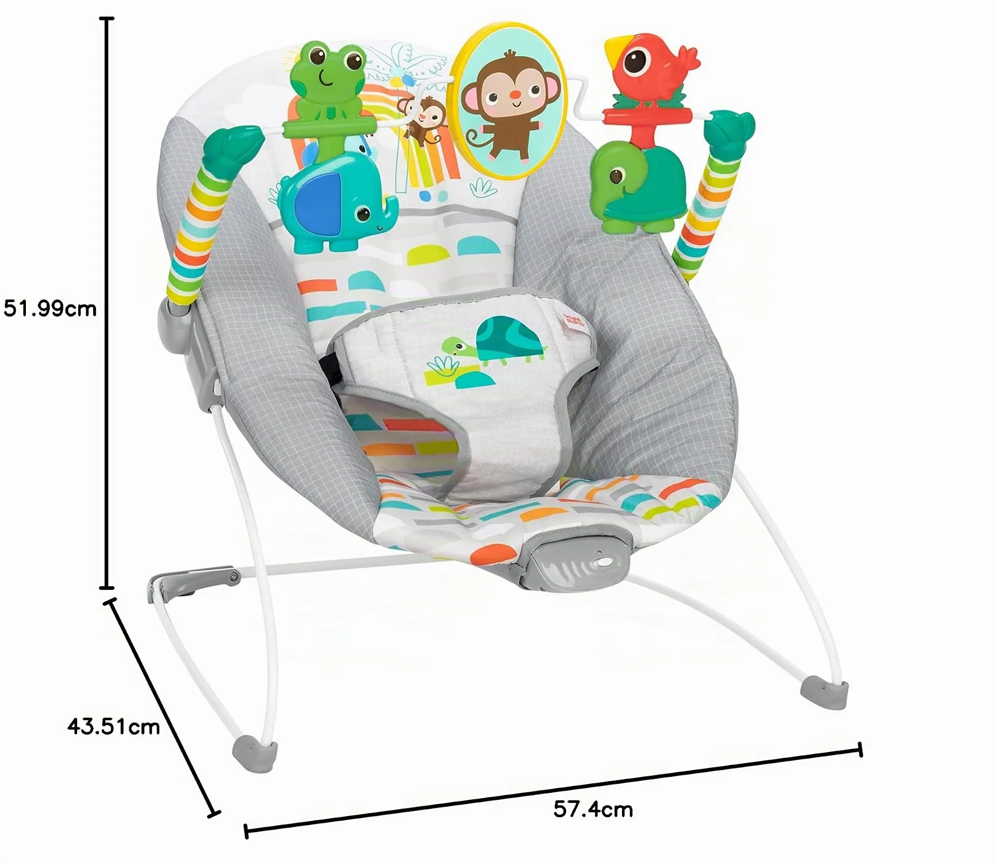 Bright Starts Comfy Baby Bouncer Seat with Vibration and Toys, Playful Paradise, 0-6 Months - immagine 10
