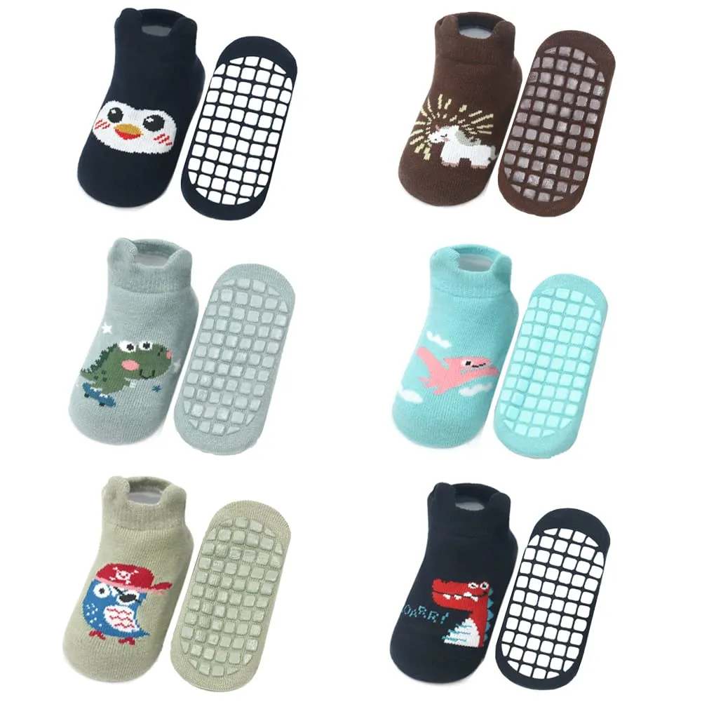 FedMois Calzini Antiscivolo in Cotone per Bambini Motivi Animali Pinguino, 6 Paia, 1-3 Anni - immagine 1