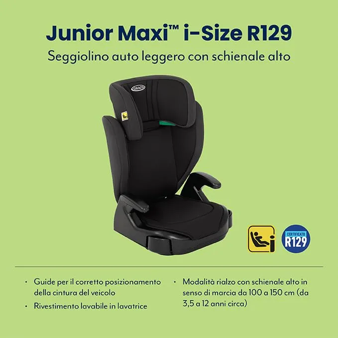 Graco Junior Maxi i-Size R129 Seggiolino Rialzo, Nero - immagine 2