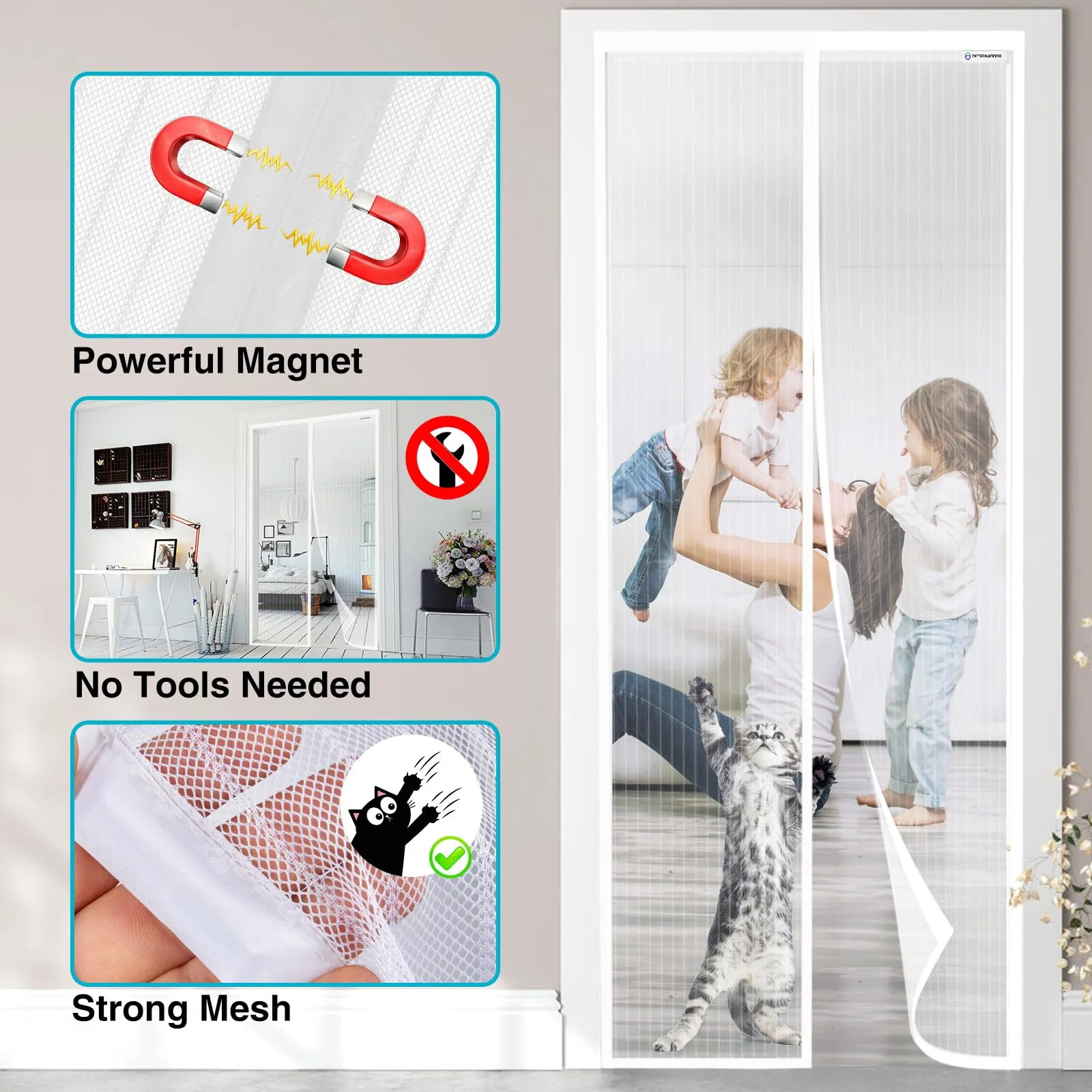 design4door Zanzariera Magnetica per Porta Finestra, 95 x 220 cm, Bianco - immagine 3