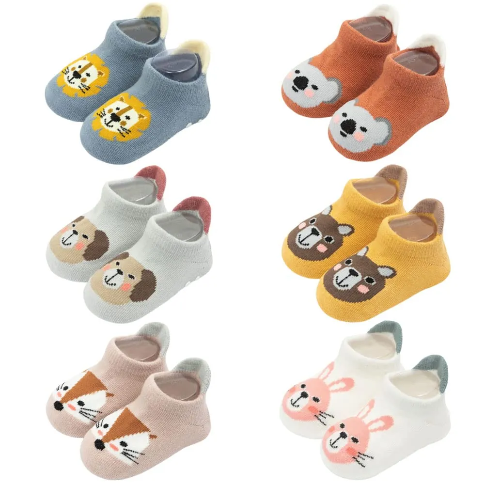 FedMois Calzini Antiscivolo in Cotone per Bambini con Motivi Animali, 6 Paia, Multicolore, 3-5 anni - immagine 1