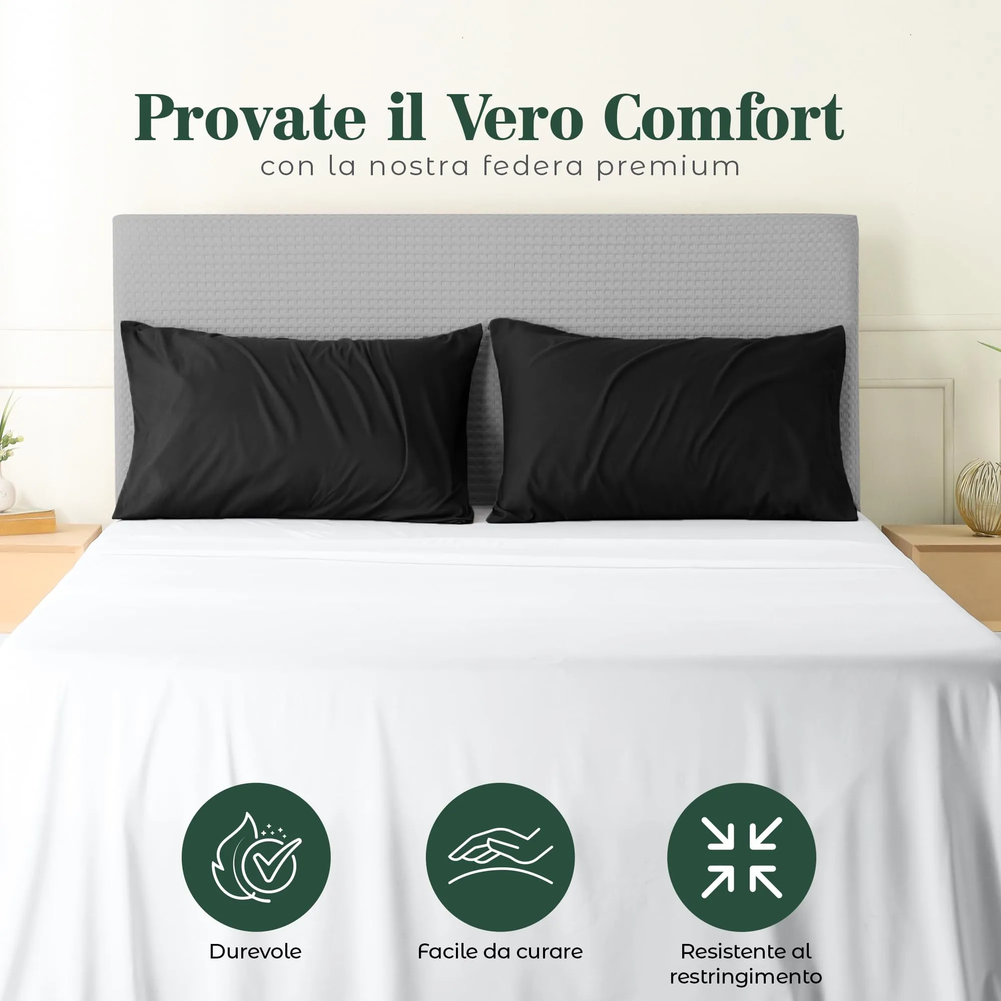 Utopia Bedding Set di 4 Federe Copricuscino, 30 x 50 cm, Nero - immagine 5