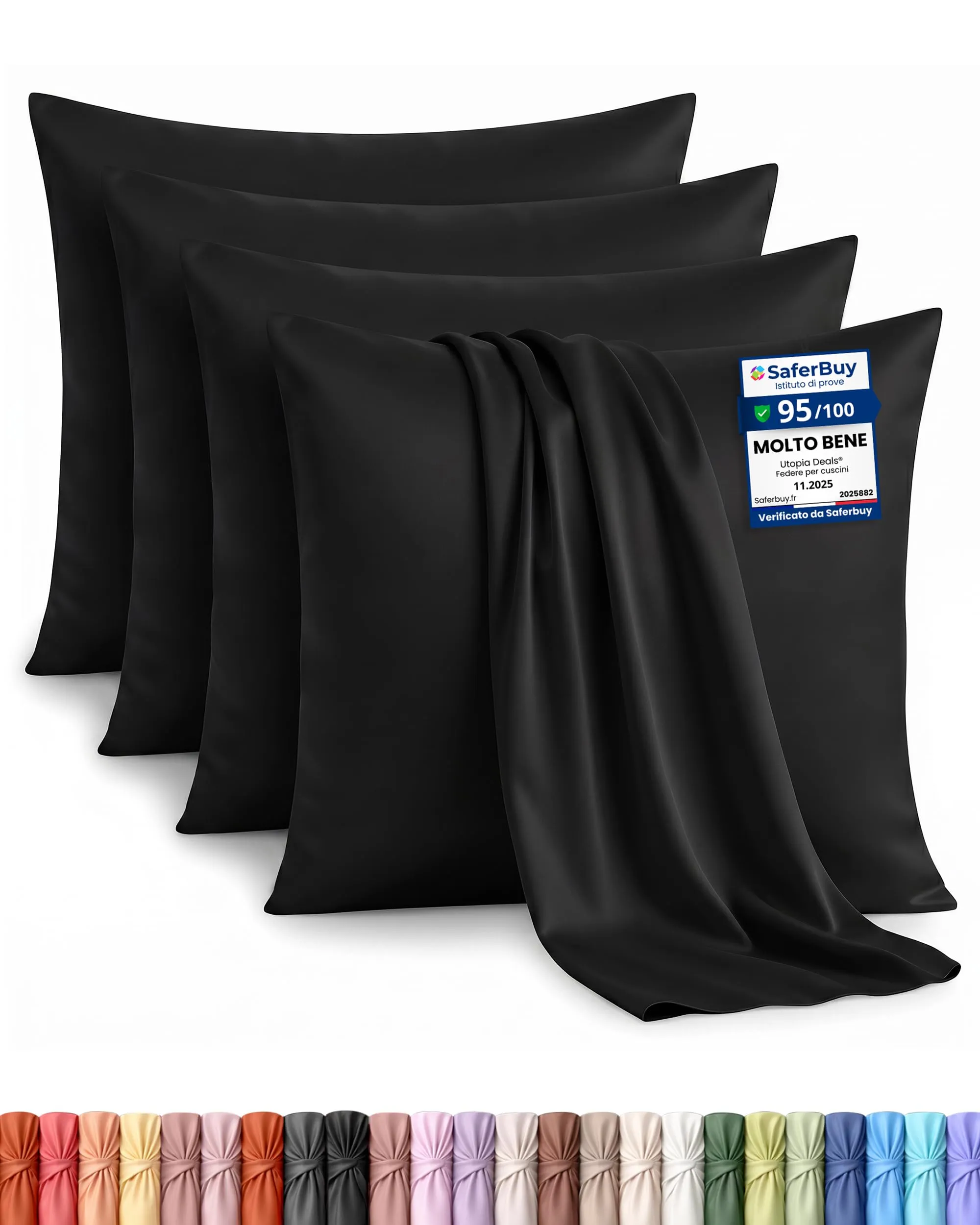 Utopia Bedding Set di 4 Copricuscino, 65 x 65 cm, Nero - immagine 1