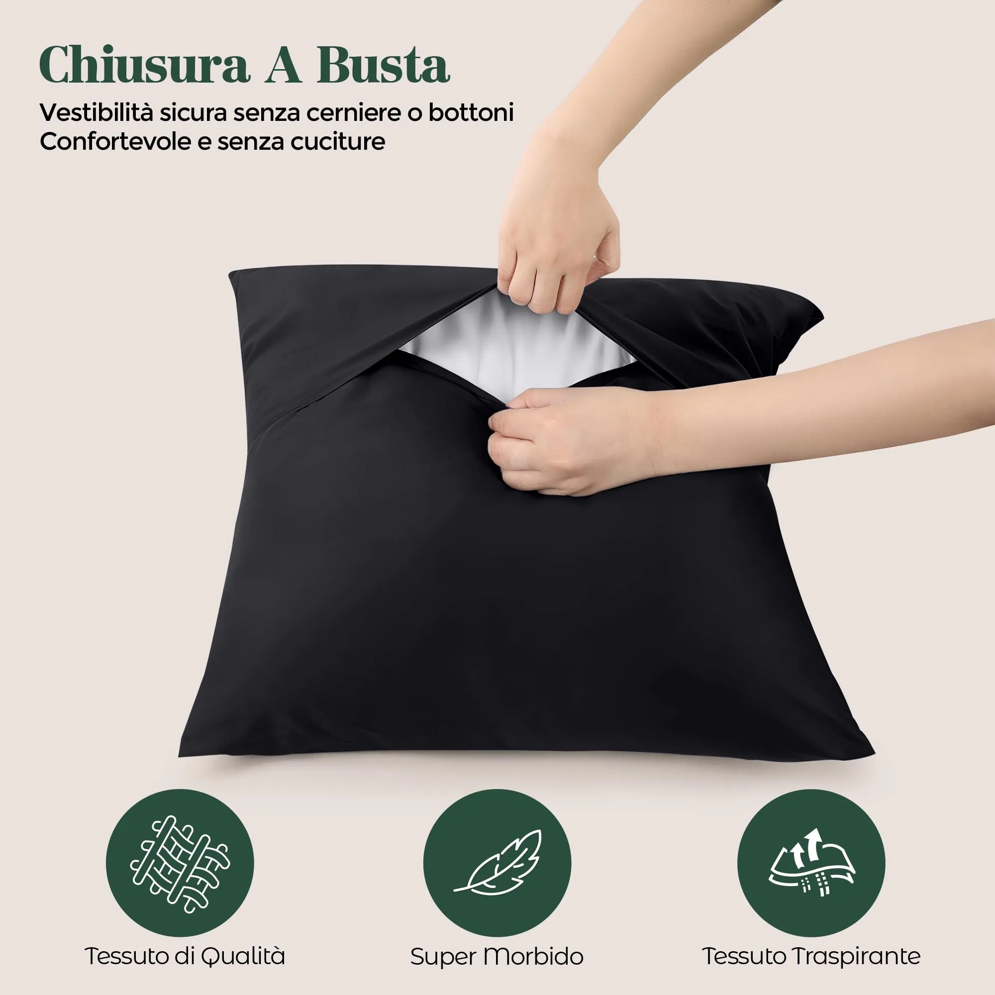 Utopia Bedding Set di 4 Copricuscino, 65 x 65 cm, Nero - immagine 3