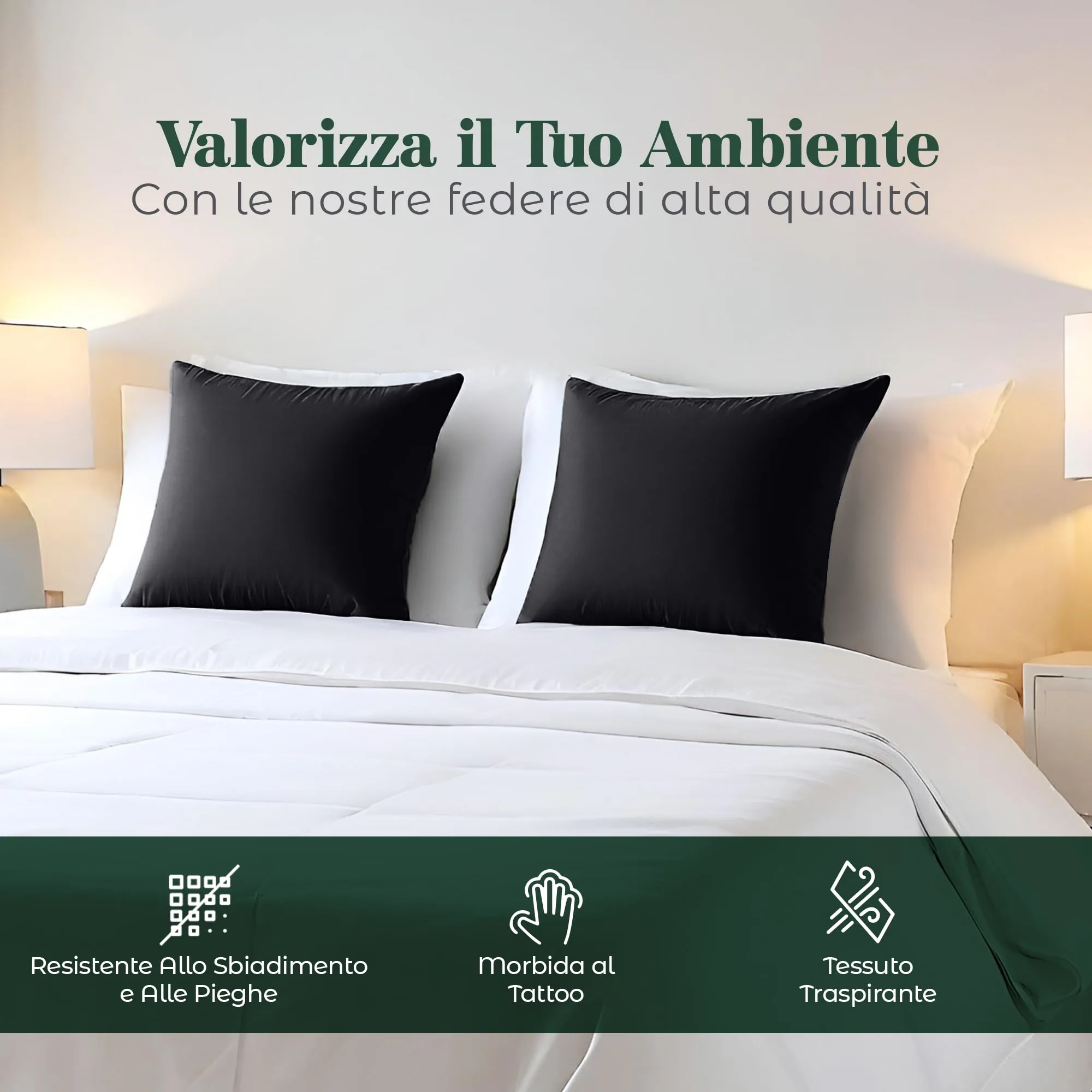 Utopia Bedding Set di 4 Copricuscino, 65 x 65 cm, Nero - immagine 7