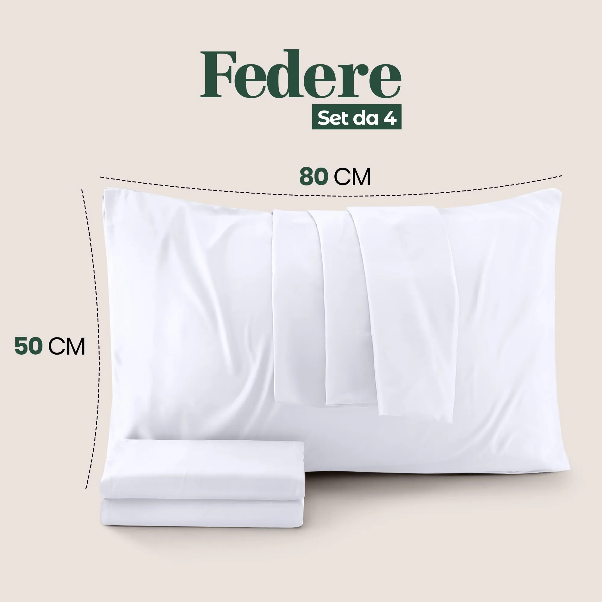 Utopia Bedding Set di 4 Federe per Cuscino, 50 x 80 cm, Bianco - immagine 2