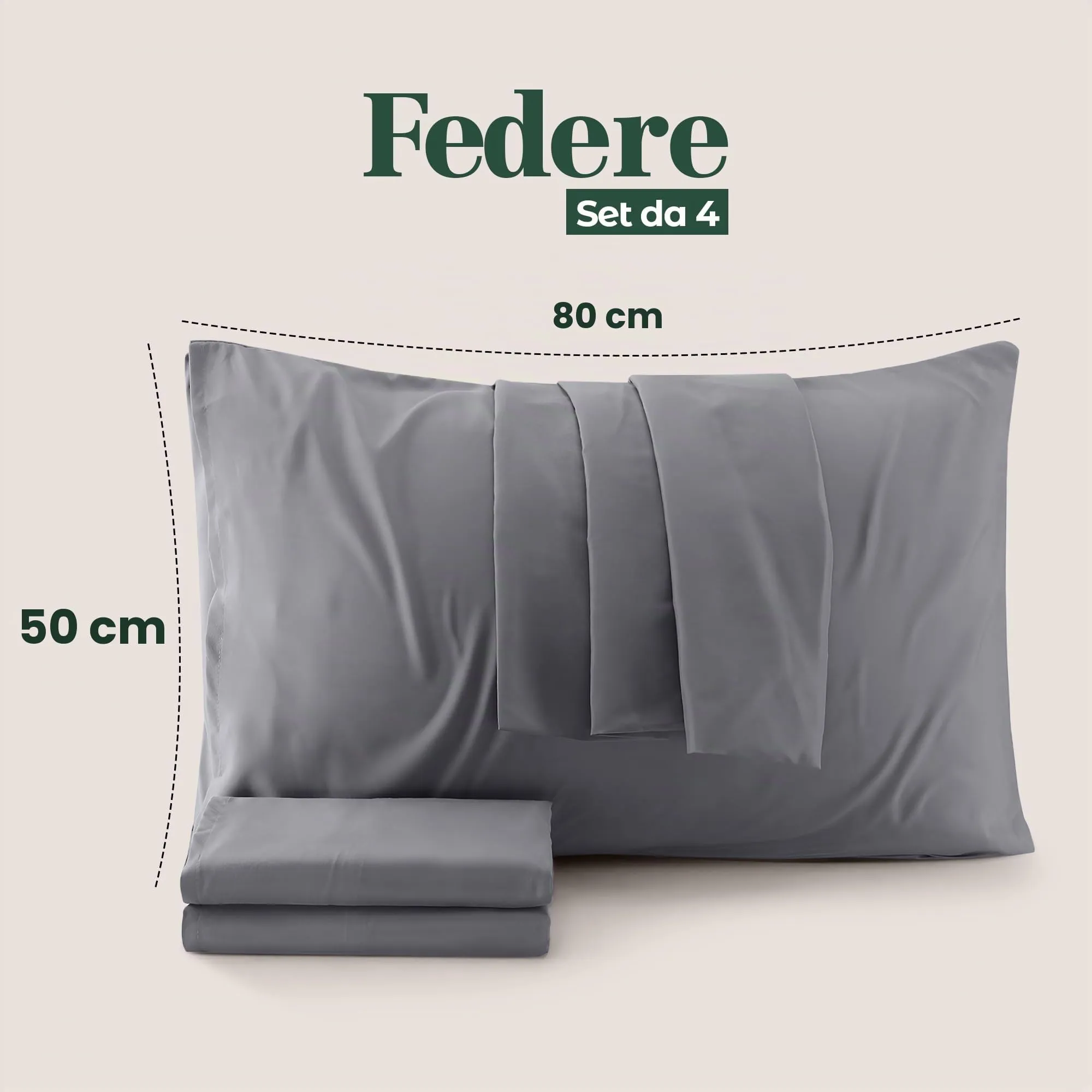 Utopia Bedding Set di 4 Copricuscino, 50 x 80 cm, Grigio - immagine 2