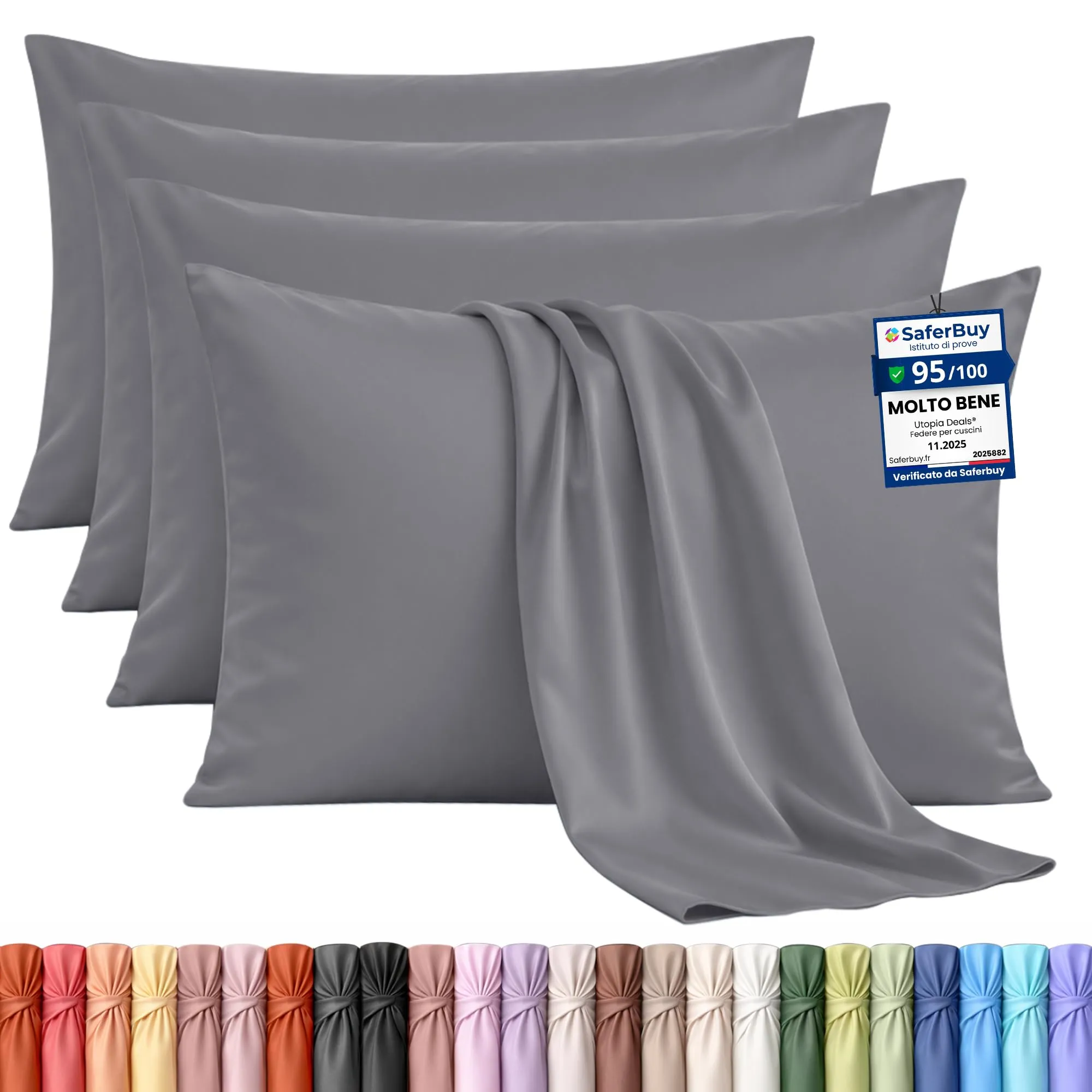 Utopia Bedding Set di 4 Copricuscino, 40 x 80 cm, Grigio - immagine 1