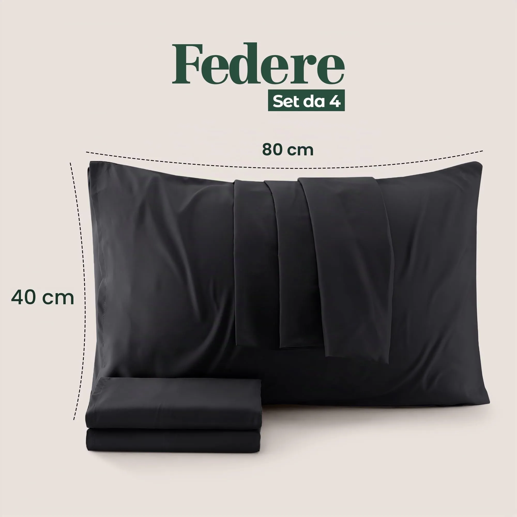 Utopia Bedding Set di 4 Copricuscino, 40 x 80 cm, Nero - immagine 2
