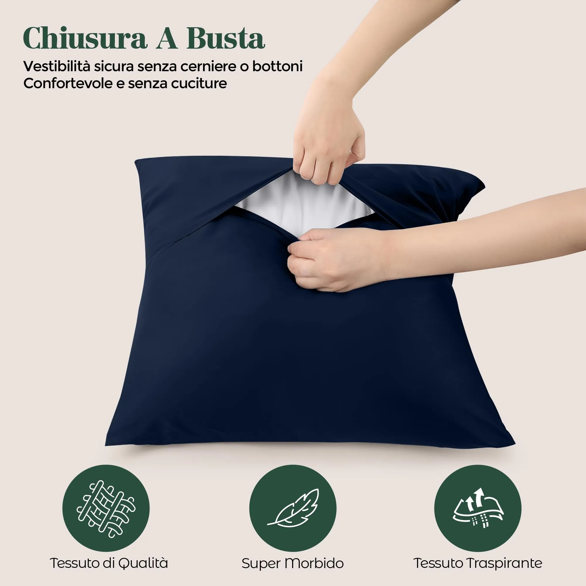 Utopia Bedding Set di 4 Copricuscino, 60 x 60 cm, Blu Navy - immagine 3