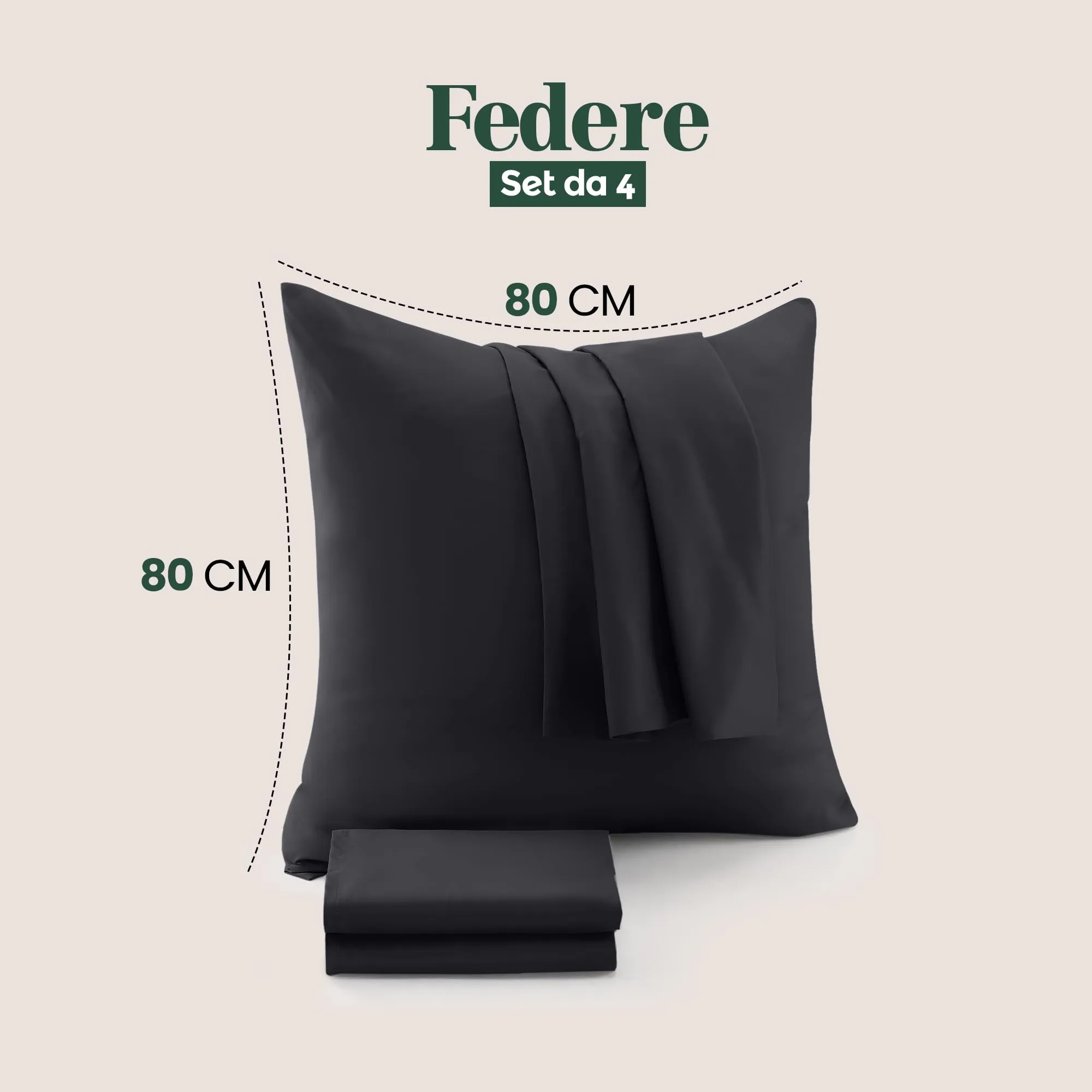 Utopia Bedding Set di 4 Copricuscino, 80 x 80 cm, Nero - immagine 2
