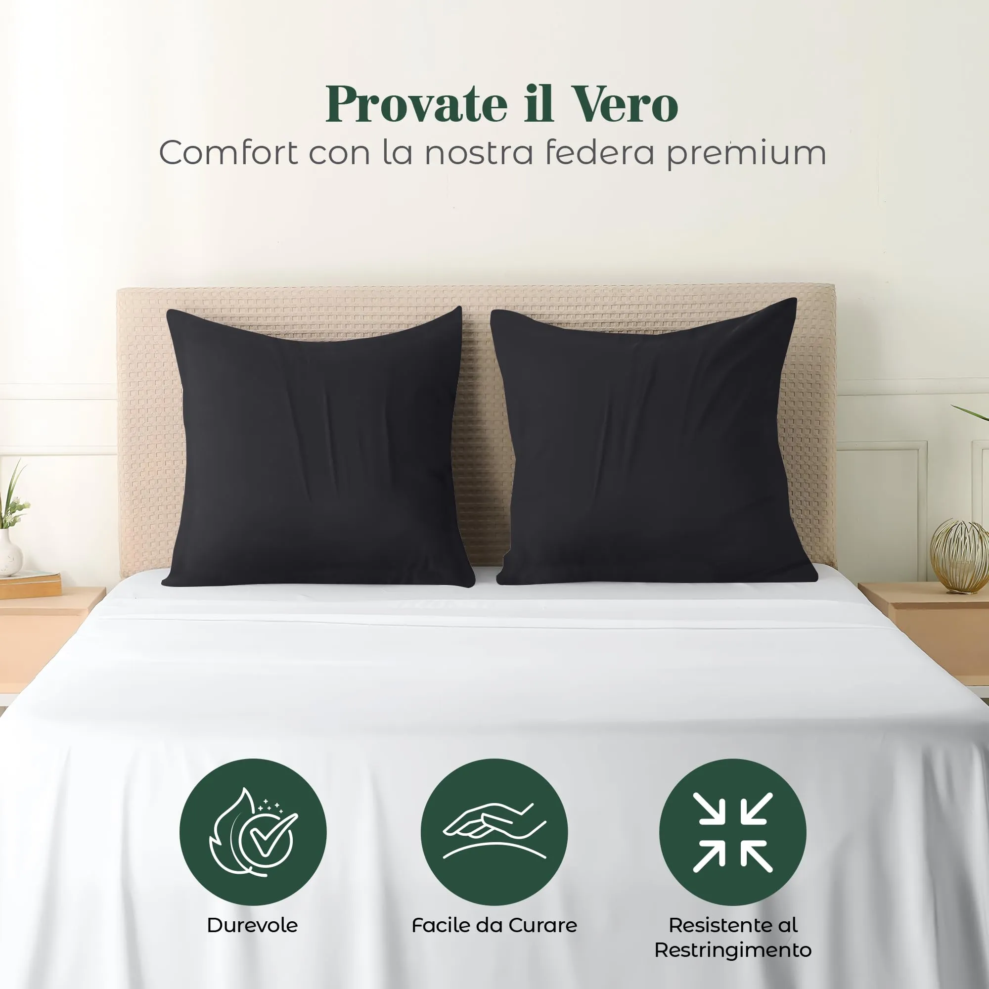 Utopia Bedding Set di 4 Copricuscino, 80 x 80 cm, Nero - immagine 5
