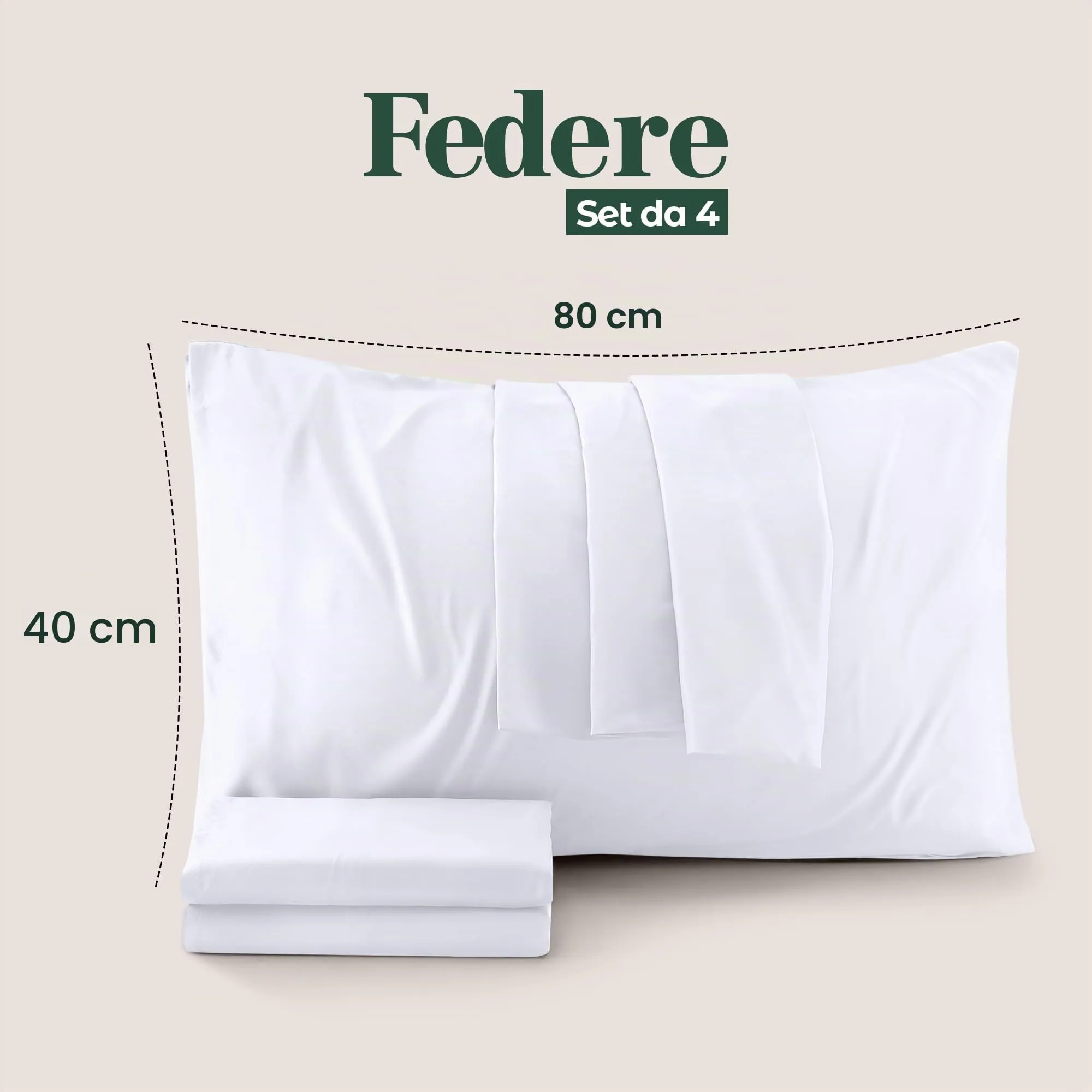 Utopia Bedding Set di 4 Copricuscino, 40 x 80 cm, Bianco - immagine 2