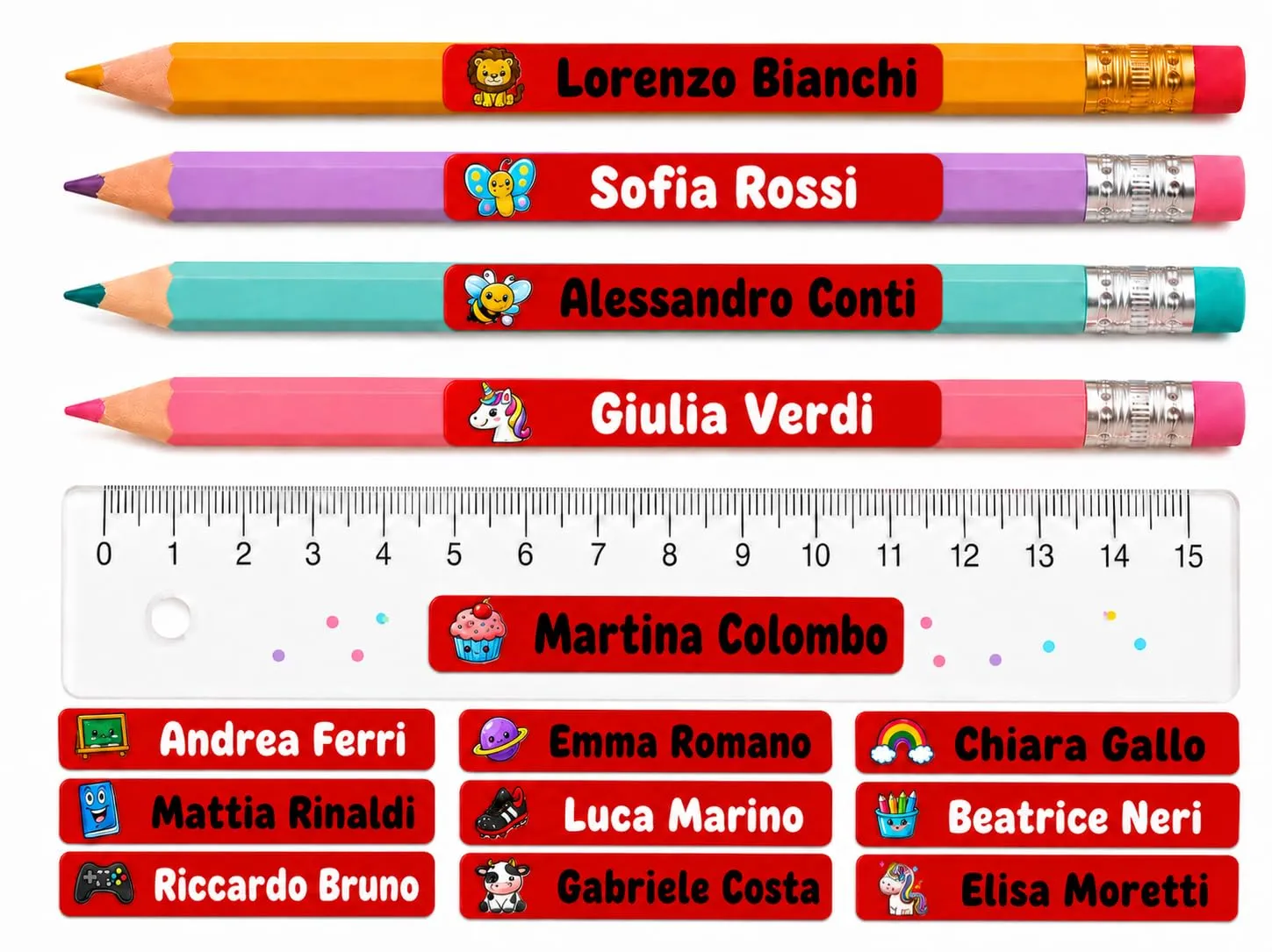 Gicaprice 150 Etichette Adesive Personalizzate Scuola 50x10mm Rosso - immagine 1