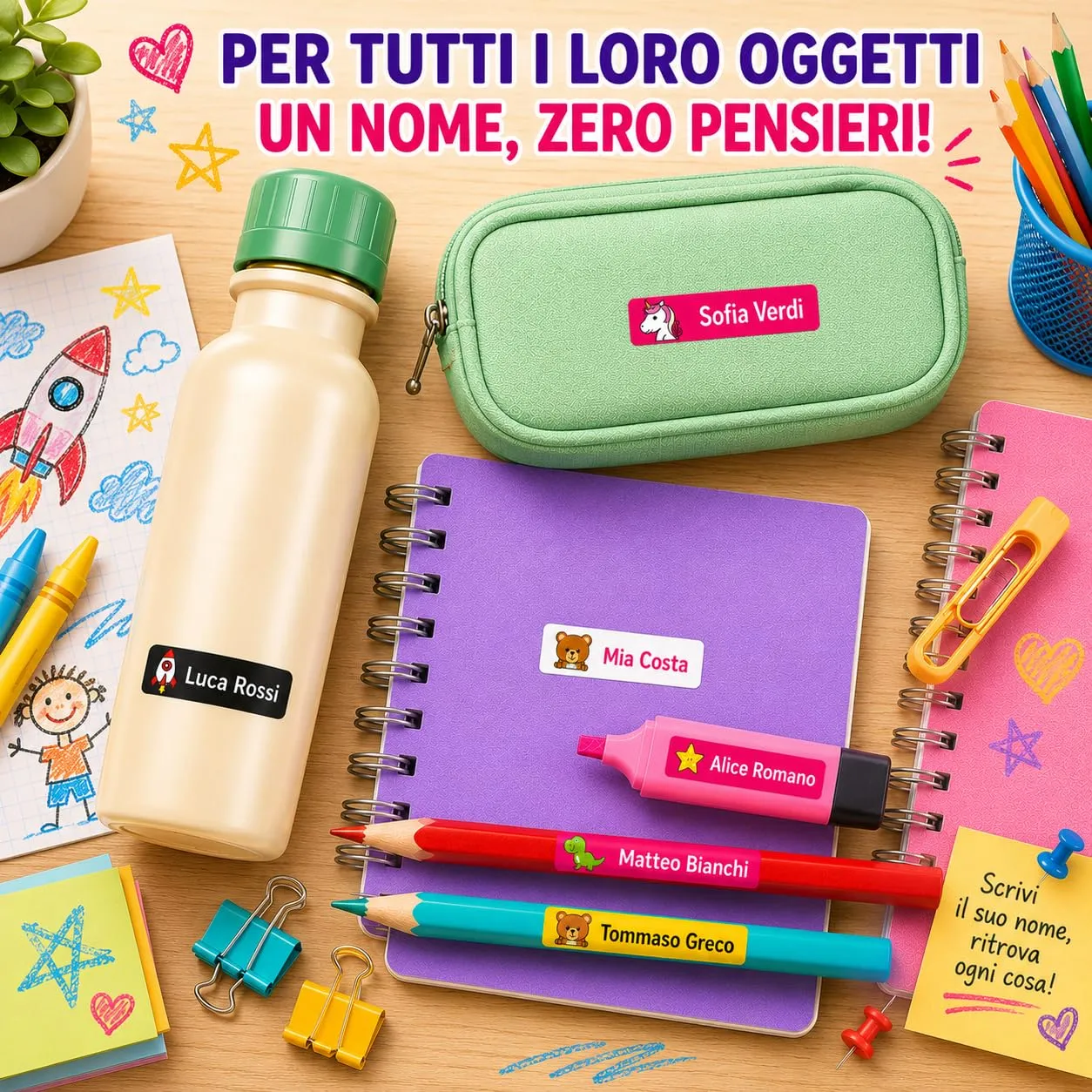 Gicaprice 150 Etichette Adesive Personalizzate Scuola 50x10mm Rosso - immagine 2
