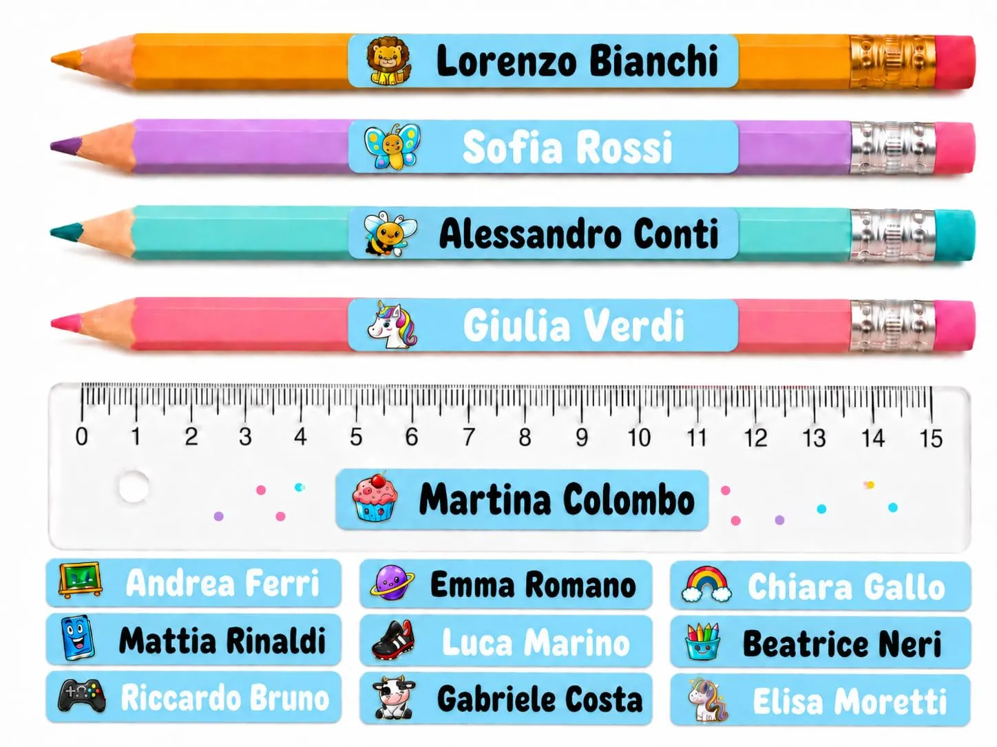 Gicaprice 150 Etichette Adesive Personalizzate Scuola 50x10mm, Celeste - immagine 1