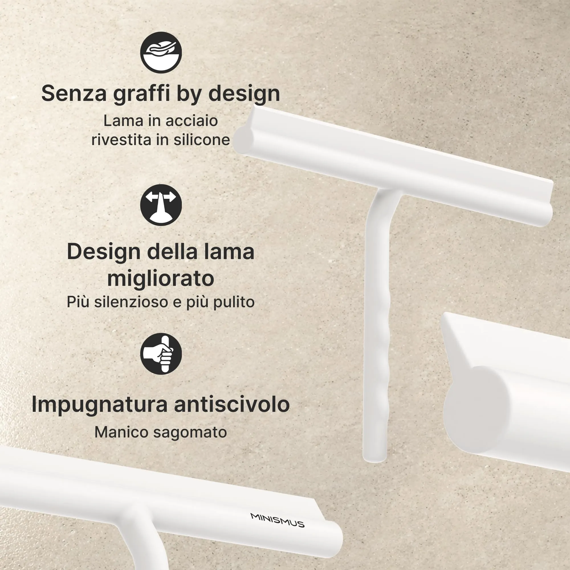 Minismus Tergivetro in Silicone per Doccia, Vetri e Specchi con Supporto, Bianco, 28 cm - immagine 4