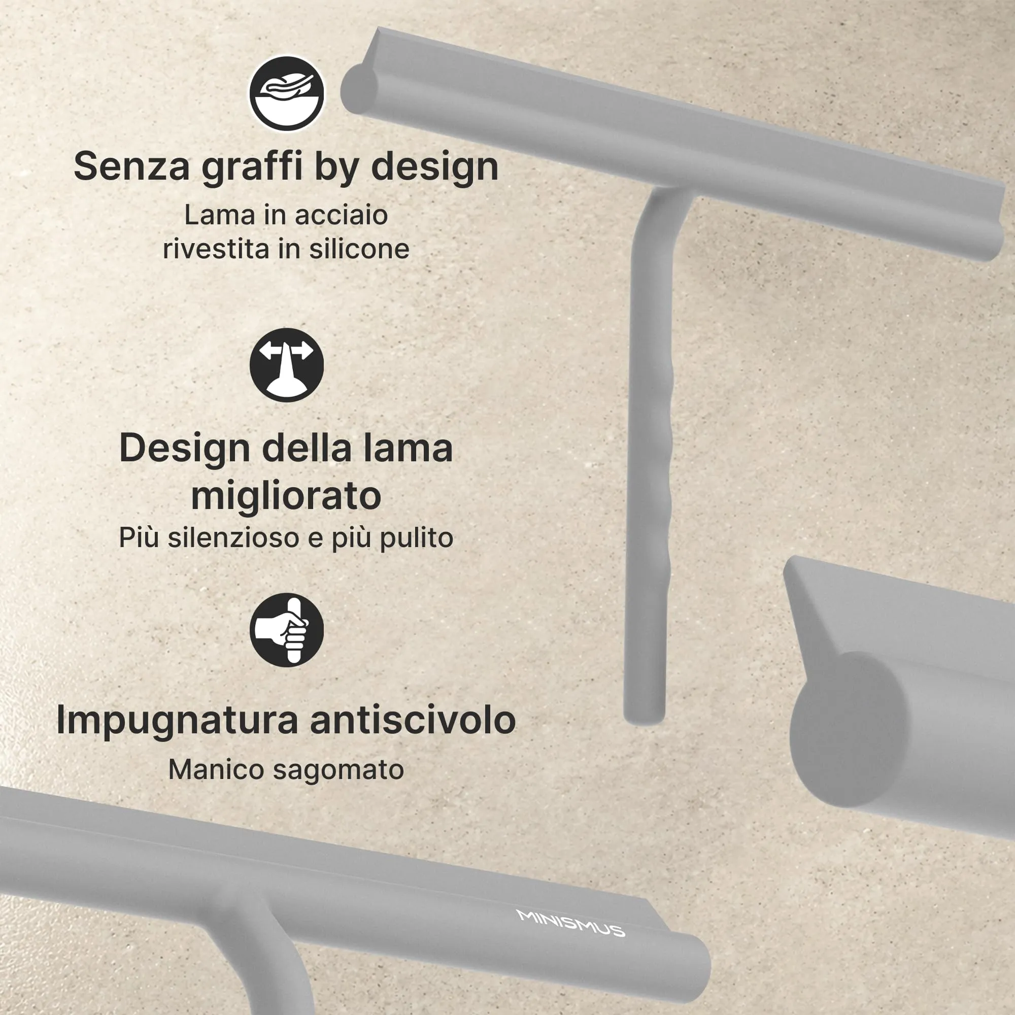 Minismus Tergivetro per Doccia in Silicone con Supporto, 33 cm, Grigio - immagine 4
