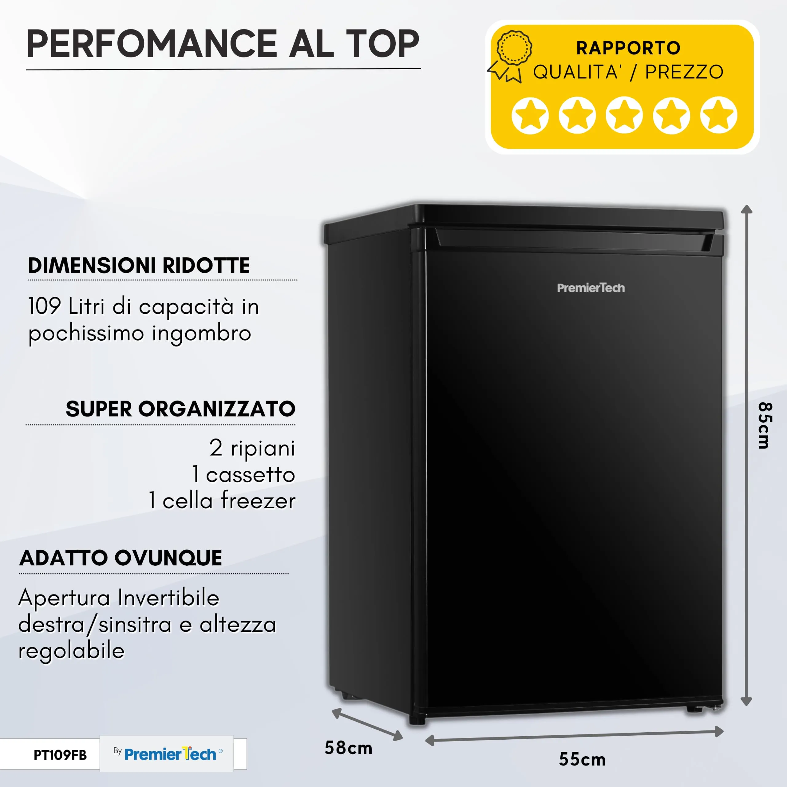 PremierTech Mini Frigo 109 Litri PT109FB Nero - immagine 7