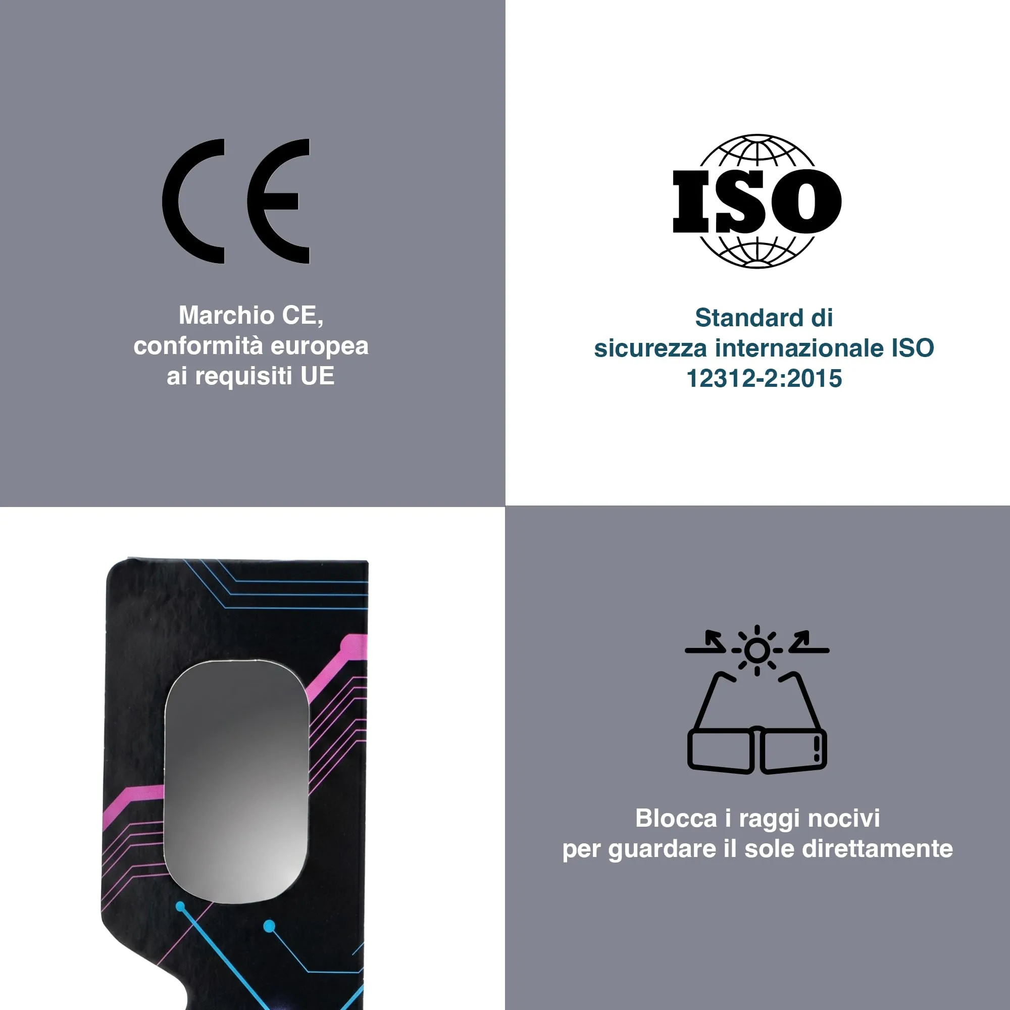 Safe Eclipse Occhiali per Eclissi Solare, Montatura 45 mm, Confezione da 12, Circuit Board - immagine 4