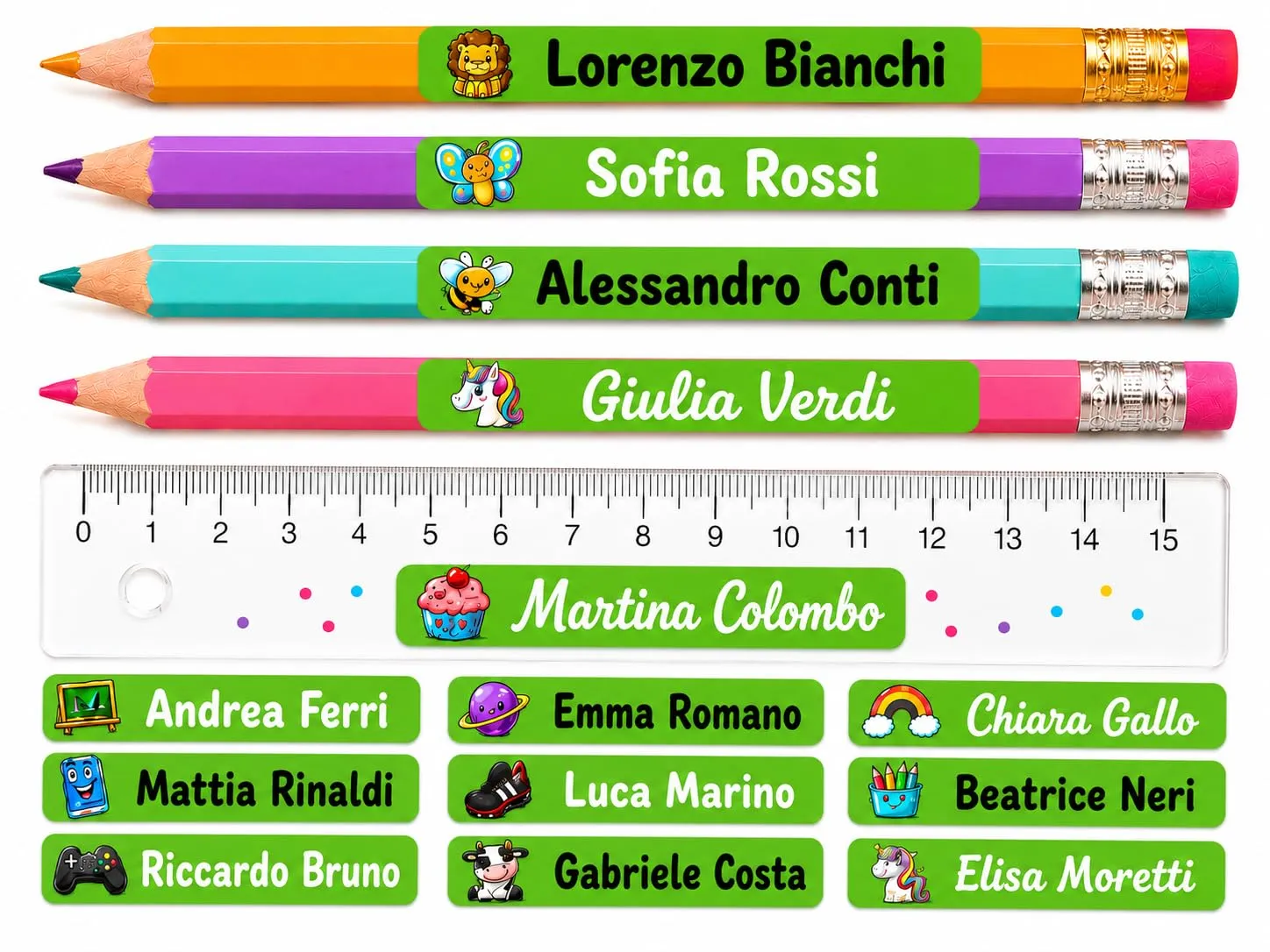 Gicaprice 150 Etichette Adesive Personalizzate Scuola 50x10mm (Verde) - immagine 1