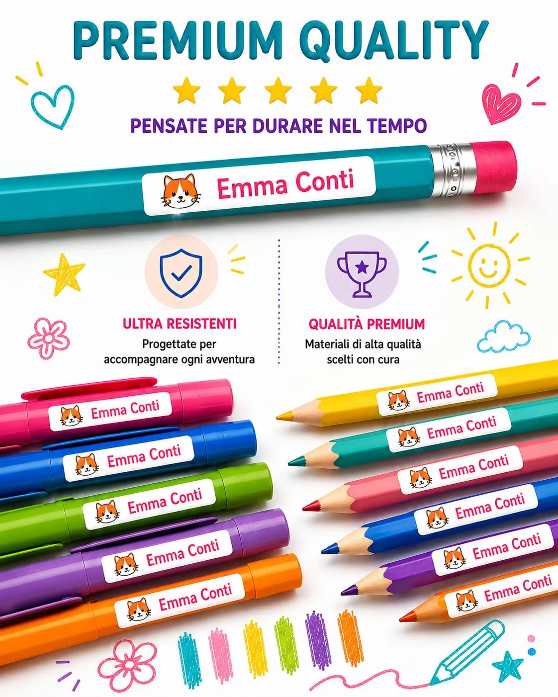Gicaprice 150 Etichette Adesive Personalizzate Scuola 50x10mm (Verde) - immagine 3