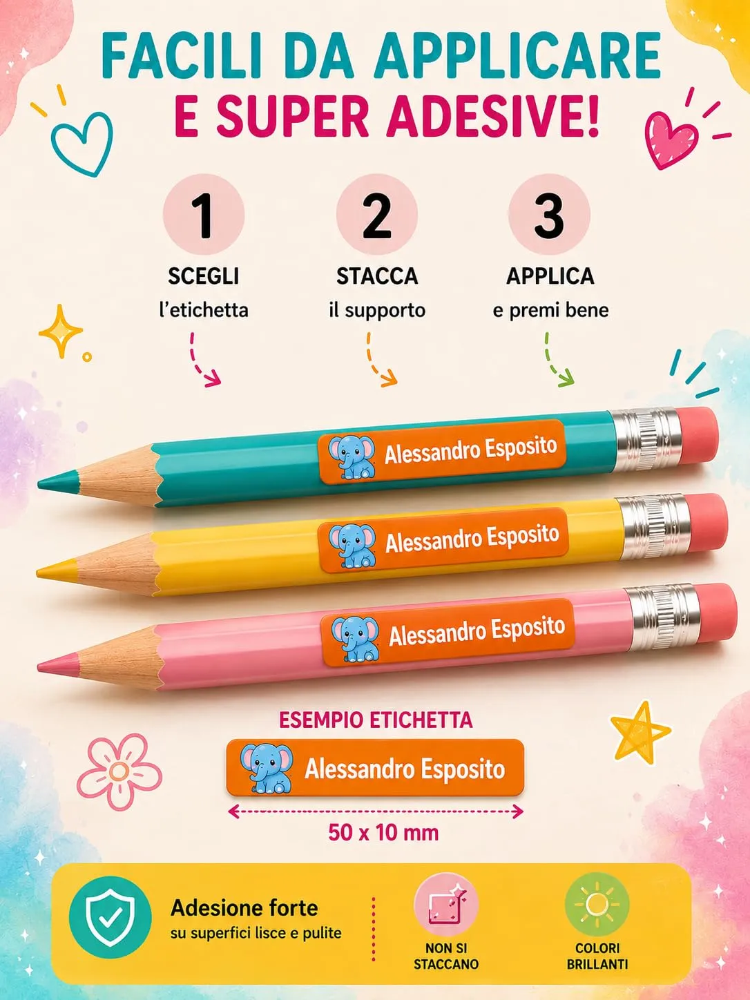 Gicaprice 150 Etichette Adesive Personalizzate Scuola 50x10mm (Verde) - immagine 4