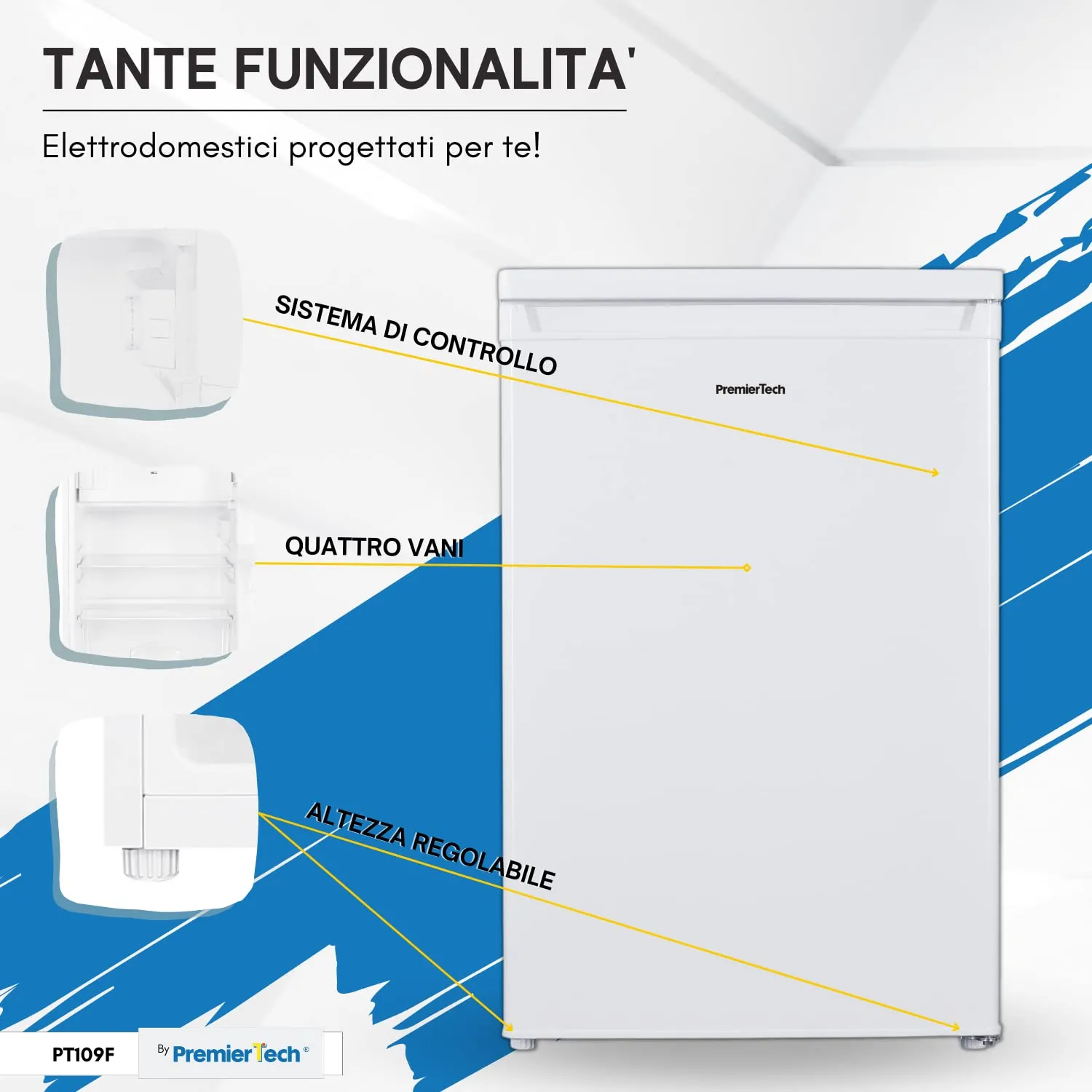 PremierTech Frigorifero con Congelatore Sottotavolo PT109F, 109 Litri, Bianco - immagine 8