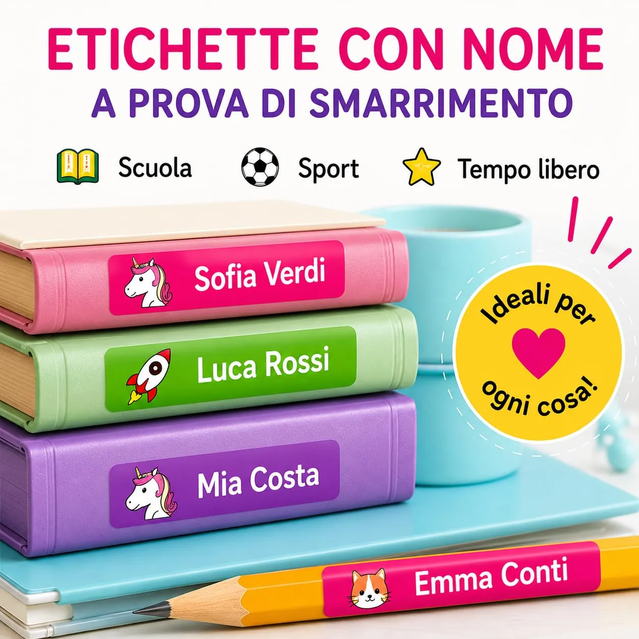 Gicaprice 150 Etichette Adesive Personalizzate Scuola 50x10mm Giallo - immagine 6