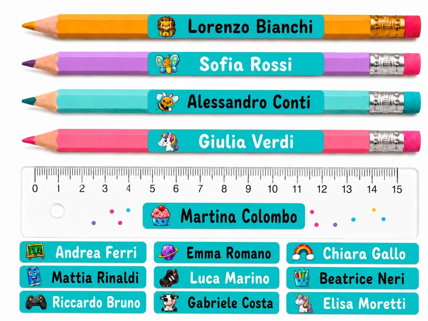 Gicaprice 150 Etichette Adesive Personalizzate Scuola 50x10mm Turchese - immagine 1