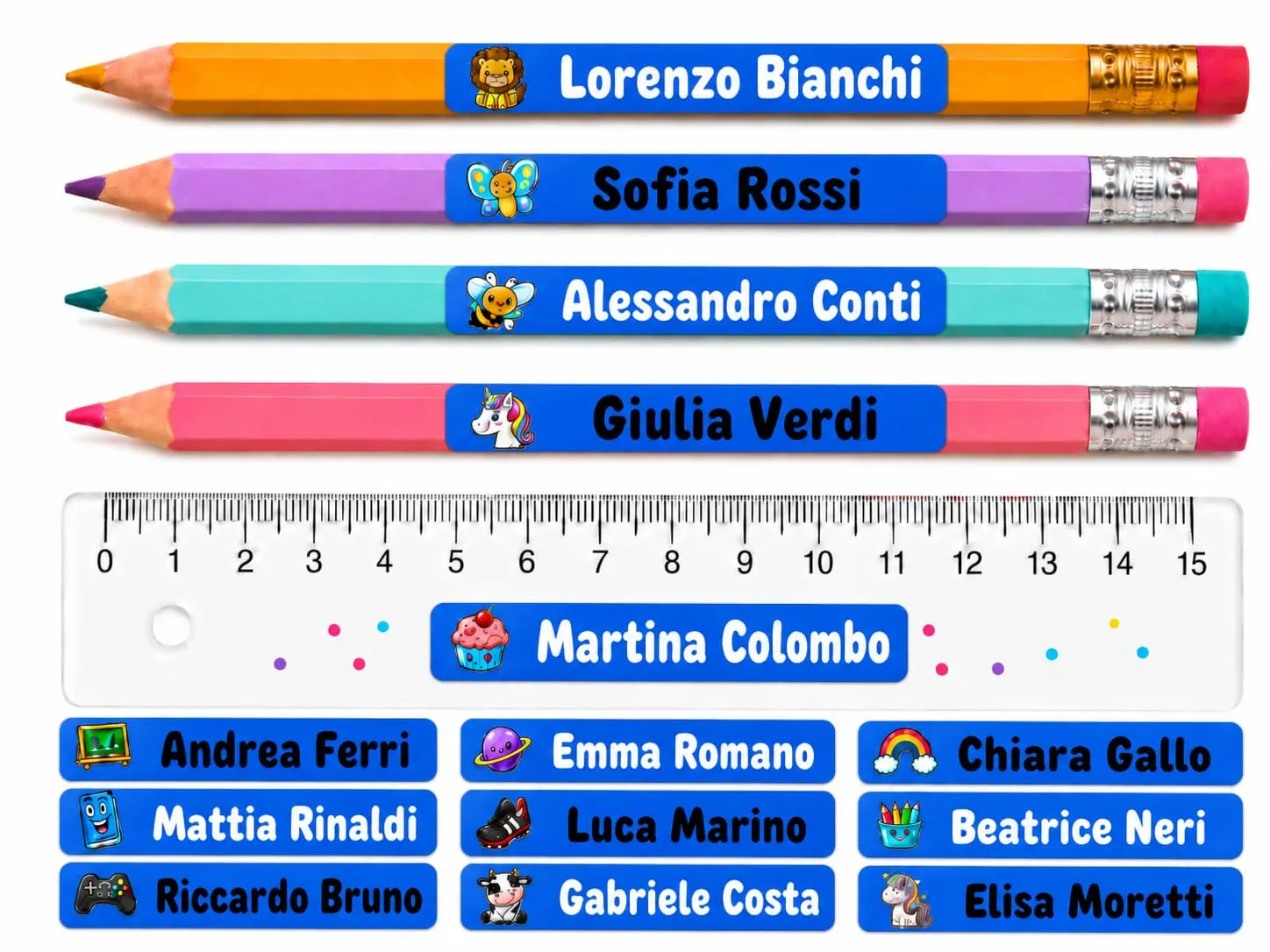 Gicaprice 150 Etichette Adesive Personalizzate Scuola 50x10mm (Blu) - immagine 1