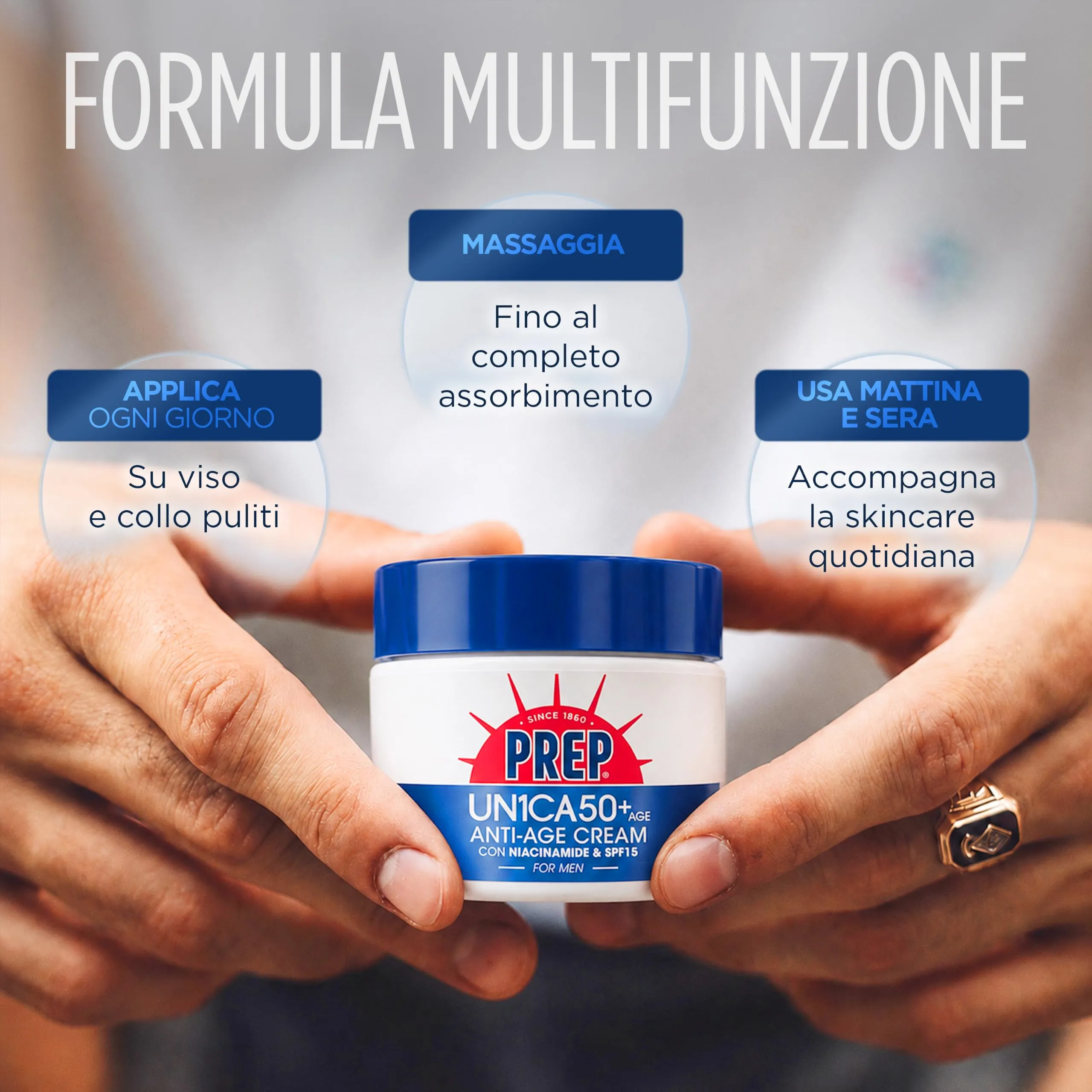 Prep UN1CA for Men 50+ Anti-Age Cream, Multifunction Face Cream with Niacinamide and SPF15, 75ml - immagine 5