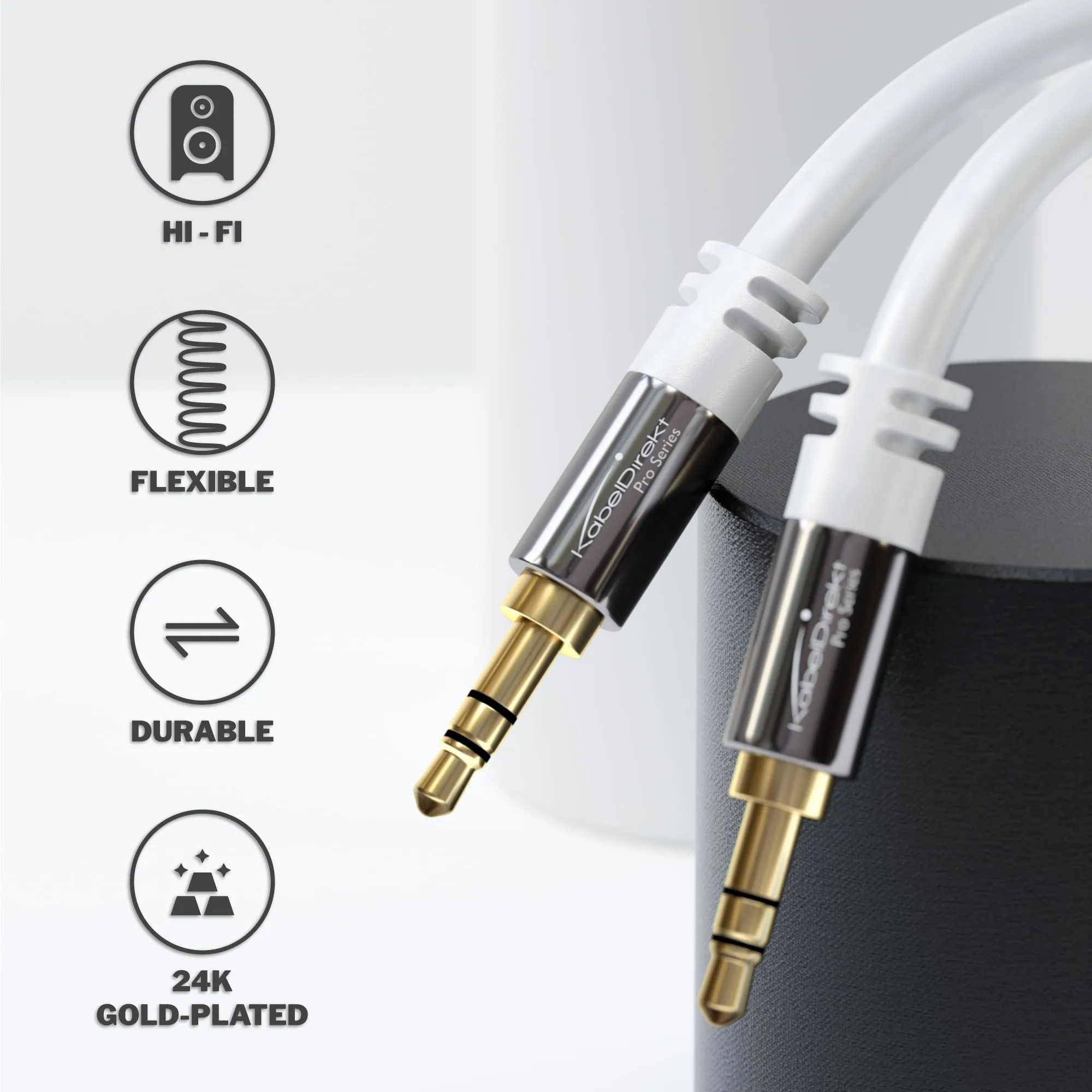 KabelDirekt Cavo Audio AUX Jack 3,5mm, 2m, Bianco - immagine 2