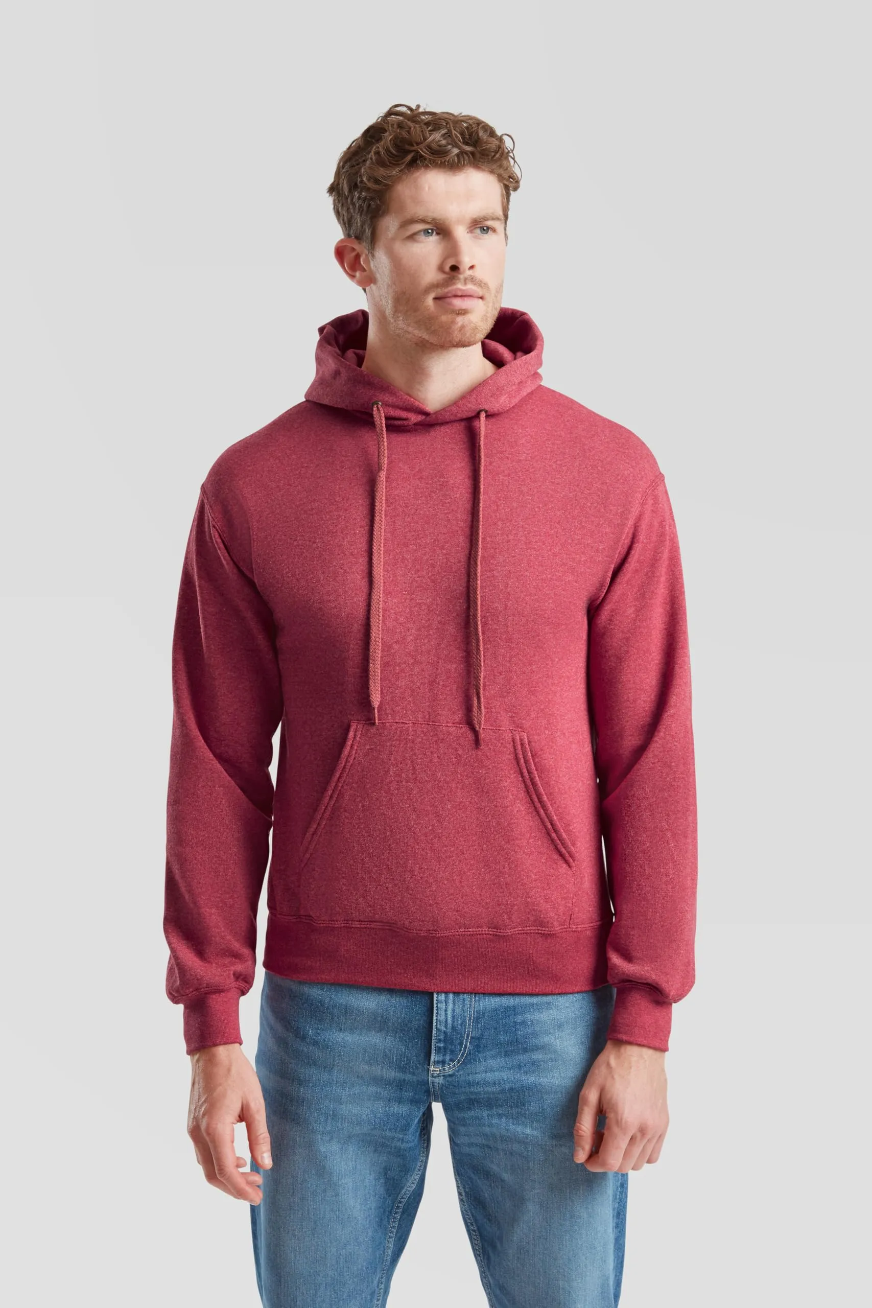 Fruit of the Loom Classic Felpa con Cappuccio, S, Vintage Rosso Mélange - immagine 3