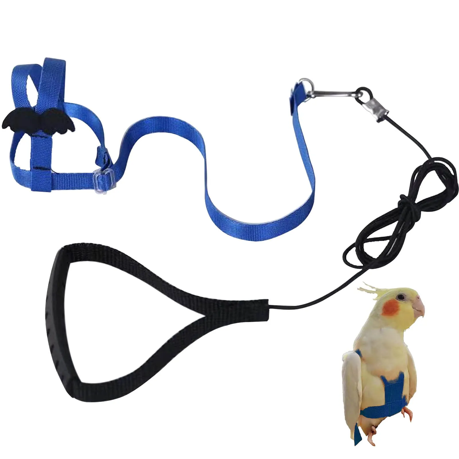 Winmany Imbracatura Regolabile per Pappagallo e Uccelli con Guinzaglio Elastico Anti-morso, Blu, XS - immagine 1
