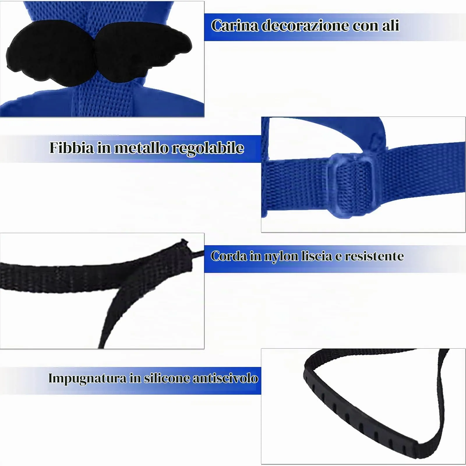 Winmany Imbracatura Regolabile per Pappagallo e Uccelli con Guinzaglio Elastico Anti-morso, Blu, XS - immagine 2